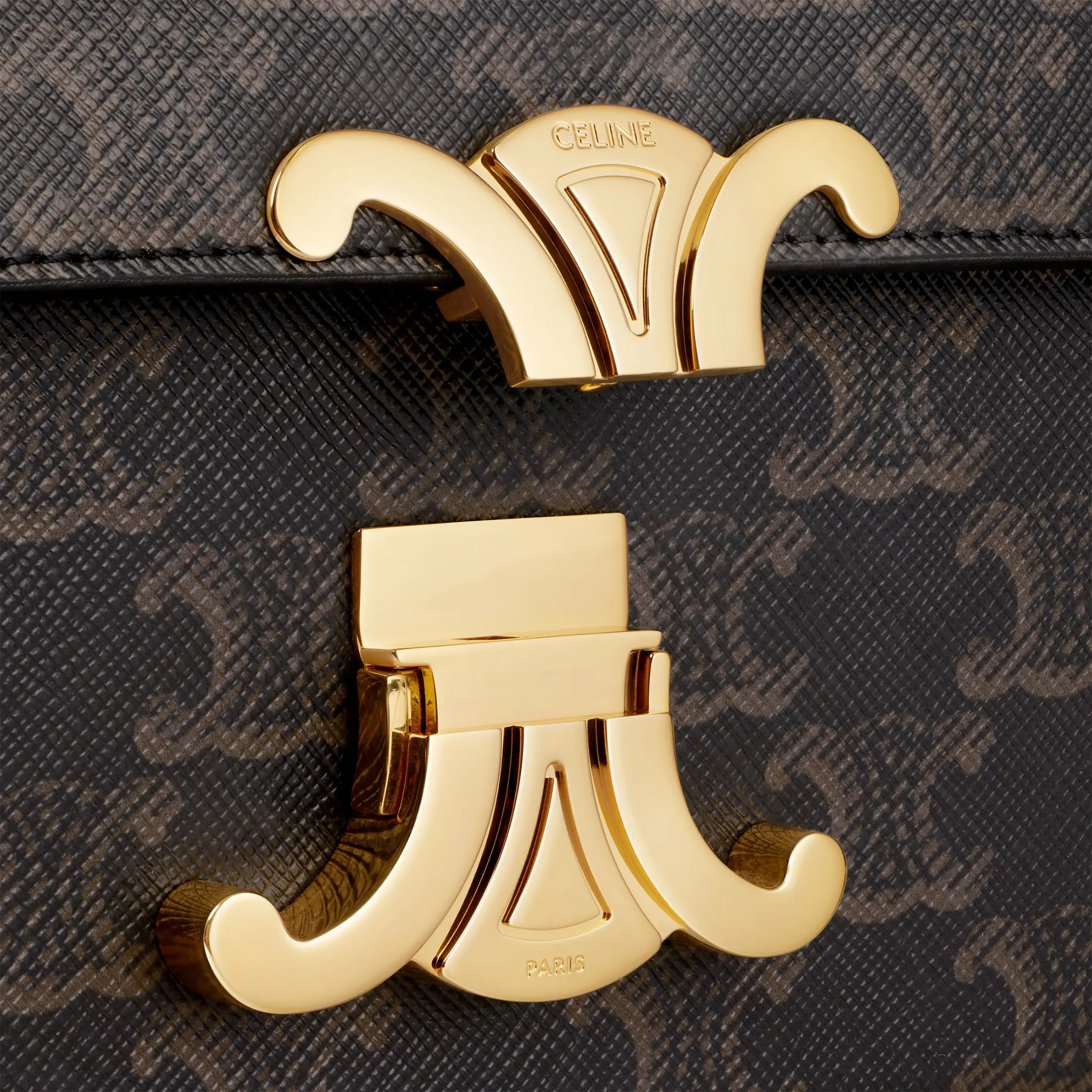 Flap View of Celine Claude Triomphe Canvas and Calfskin Tan Shoulder Bag 194142CUZ_04LU