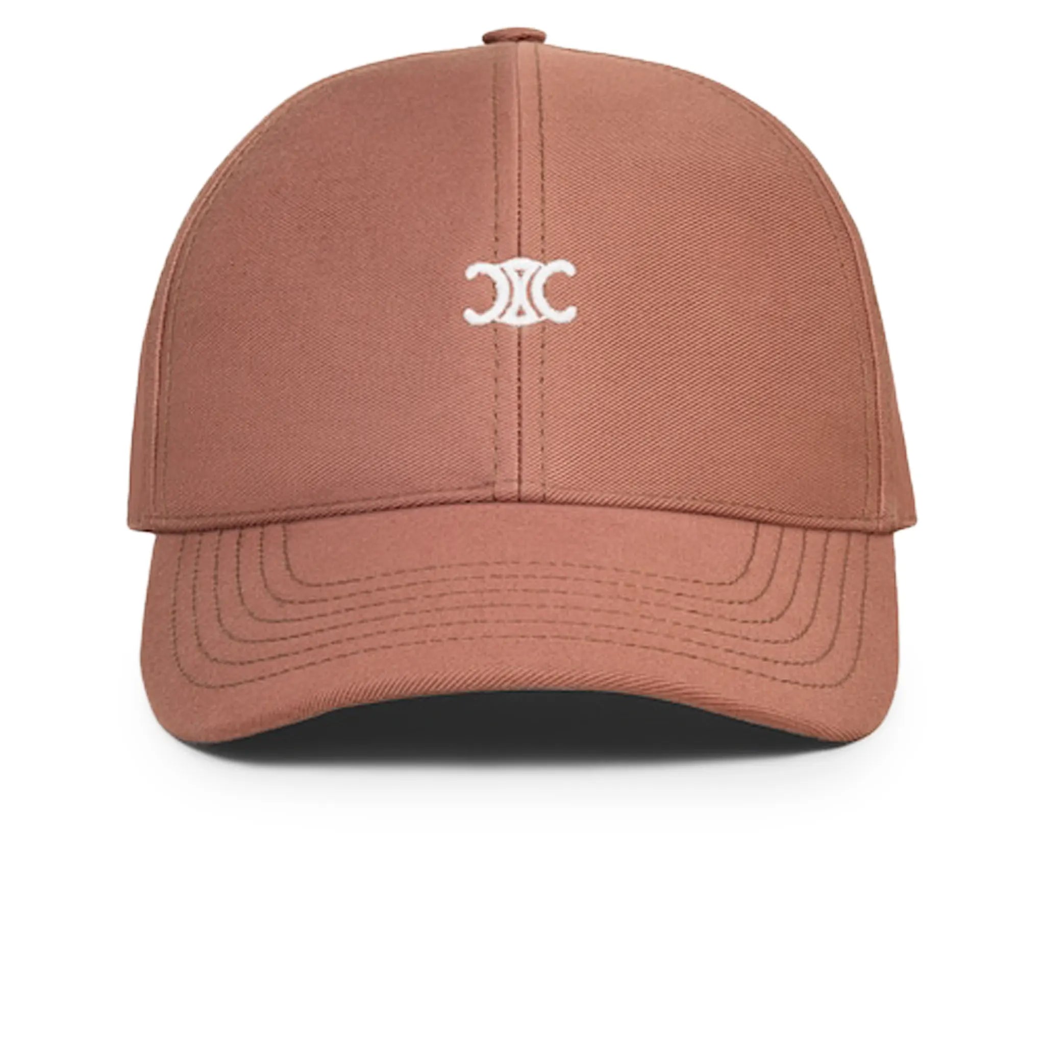 Front View of Celine Triomphe Gabardine Coton Washed Cuivre Rose Baseball Cap CAP AA0B3234X_CAX5