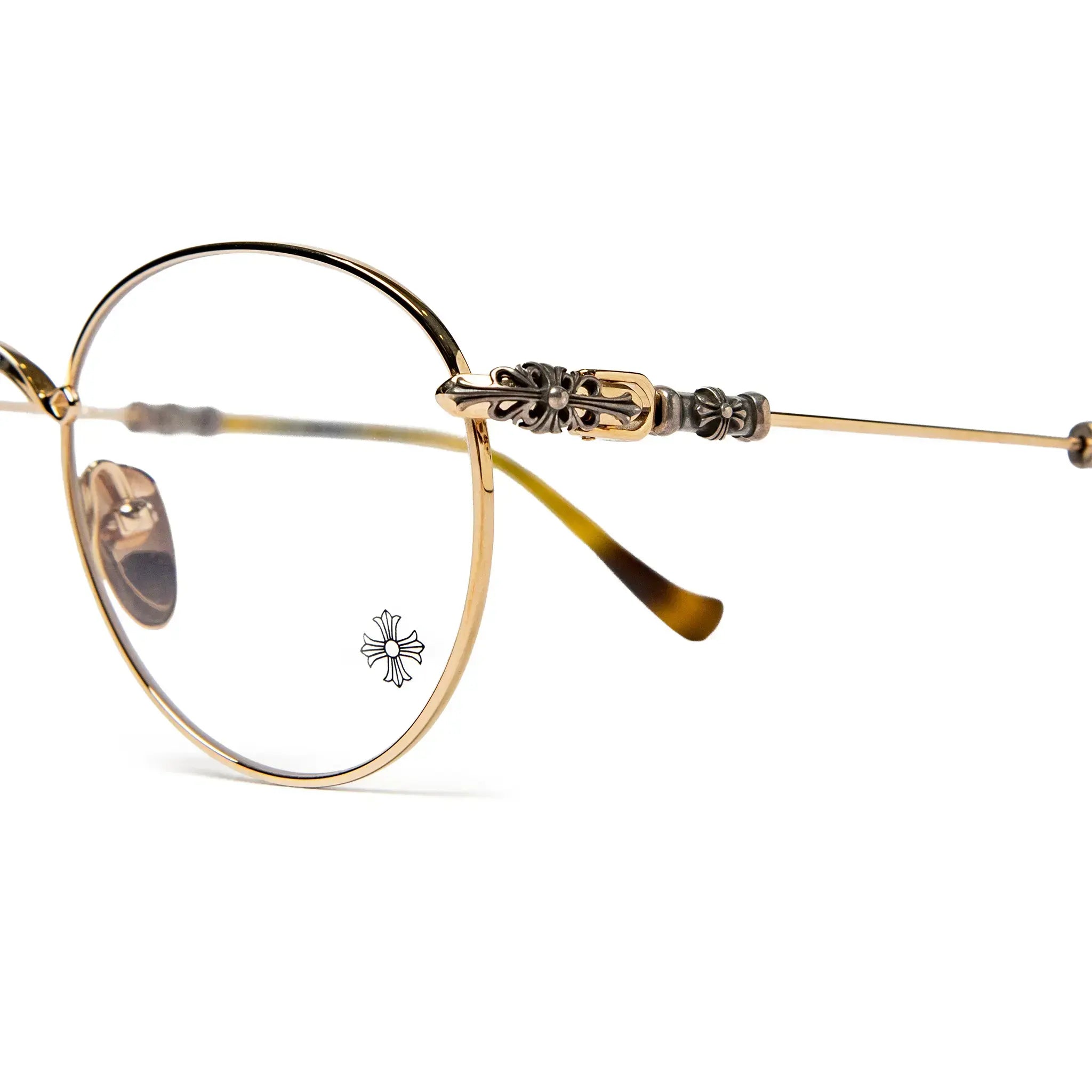 Detailed Side View of Chrome Hearts BUBBA-A 1.9 Gold Sunglasses 131585_GP-P
