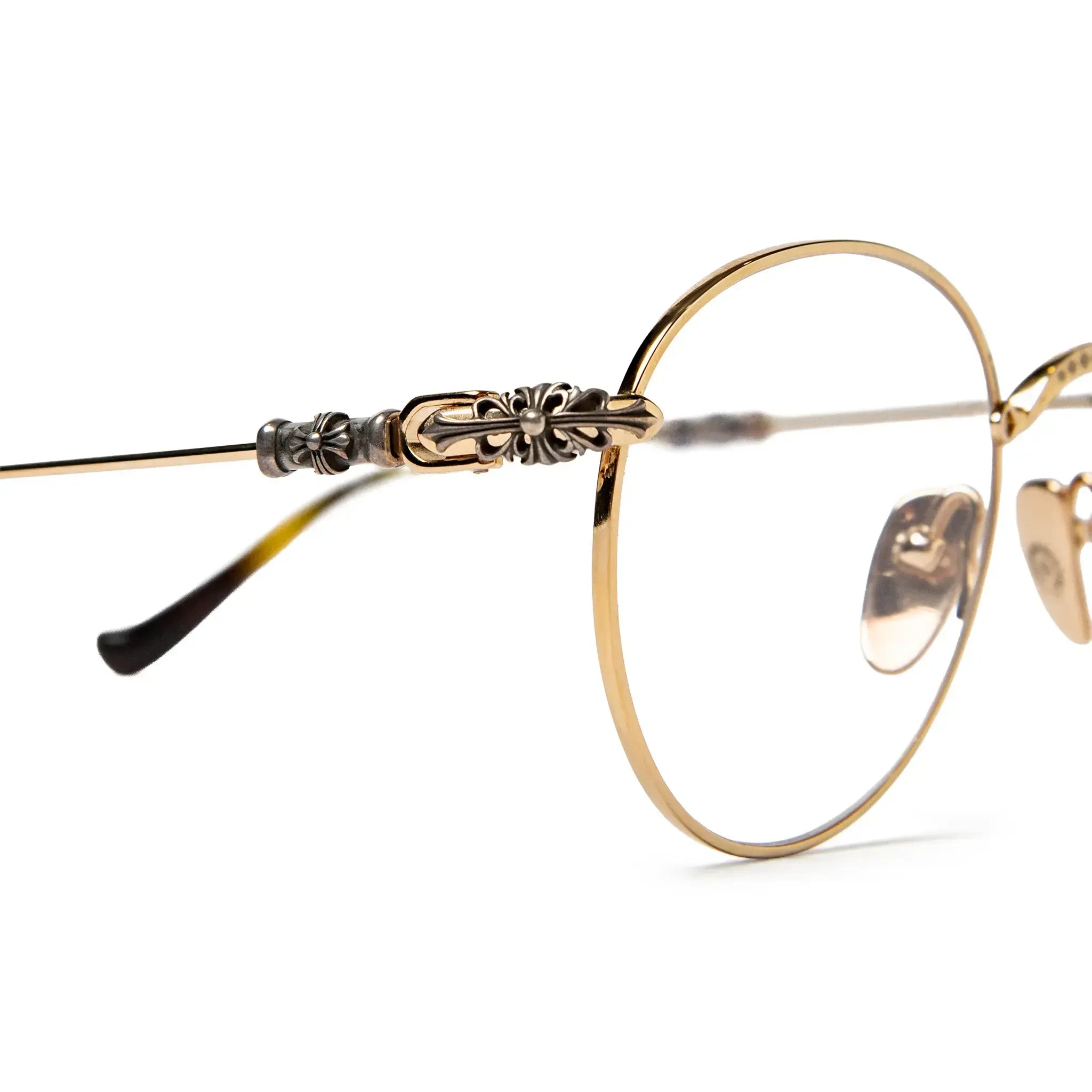 Detailed Front Side View of Chrome Hearts BUBBA-A 1.9 Gold Sunglasses 131585_GP-P