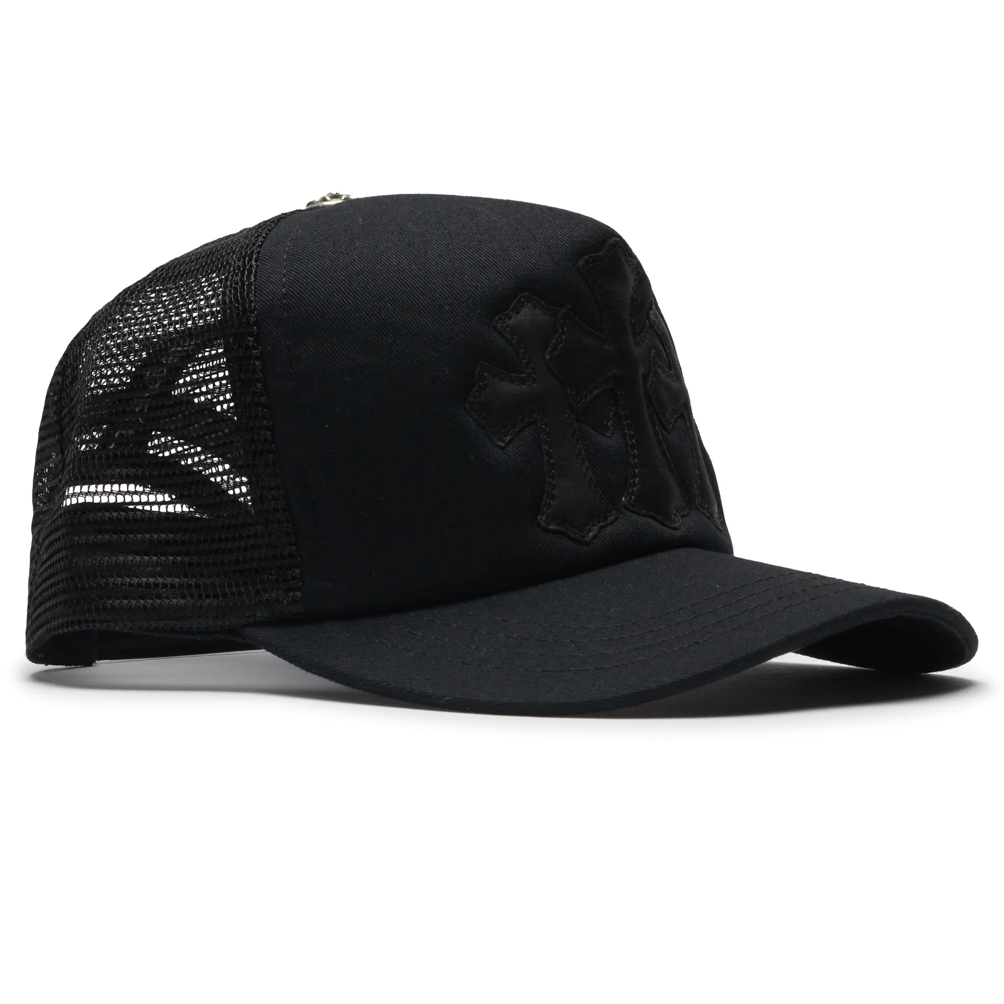 Front Side View of Chrome Hearts Cemetery Black Trucker Cap