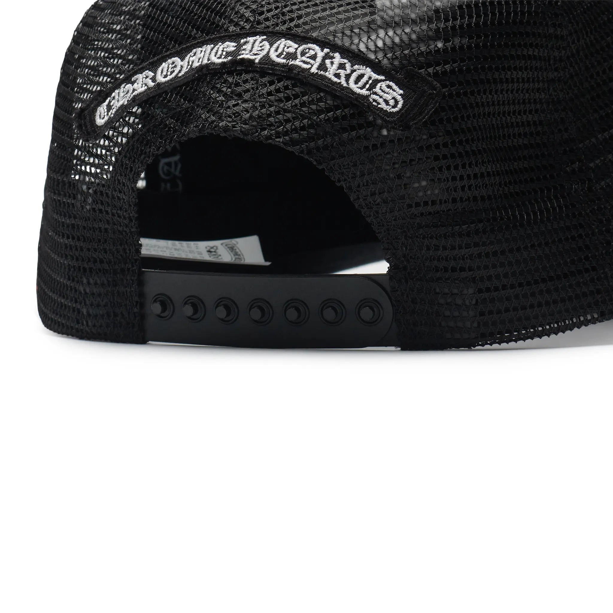Detailed Back View of Chrome Hearts Cemetery Black Trucker Cap