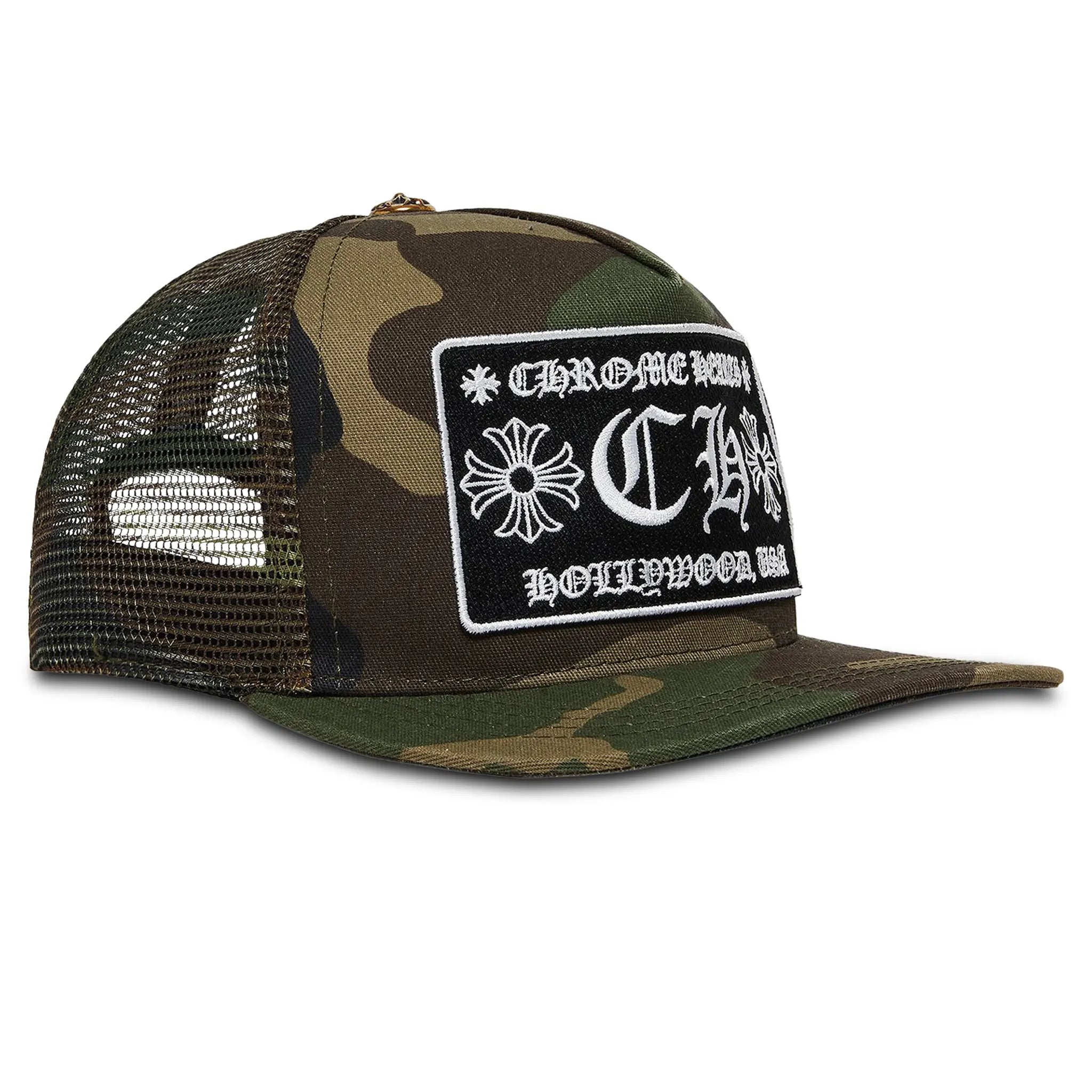 Front View of Chrome Hearts CH Hollywood Camo Green Trucker Cap 1383 100000701HTH-GREE