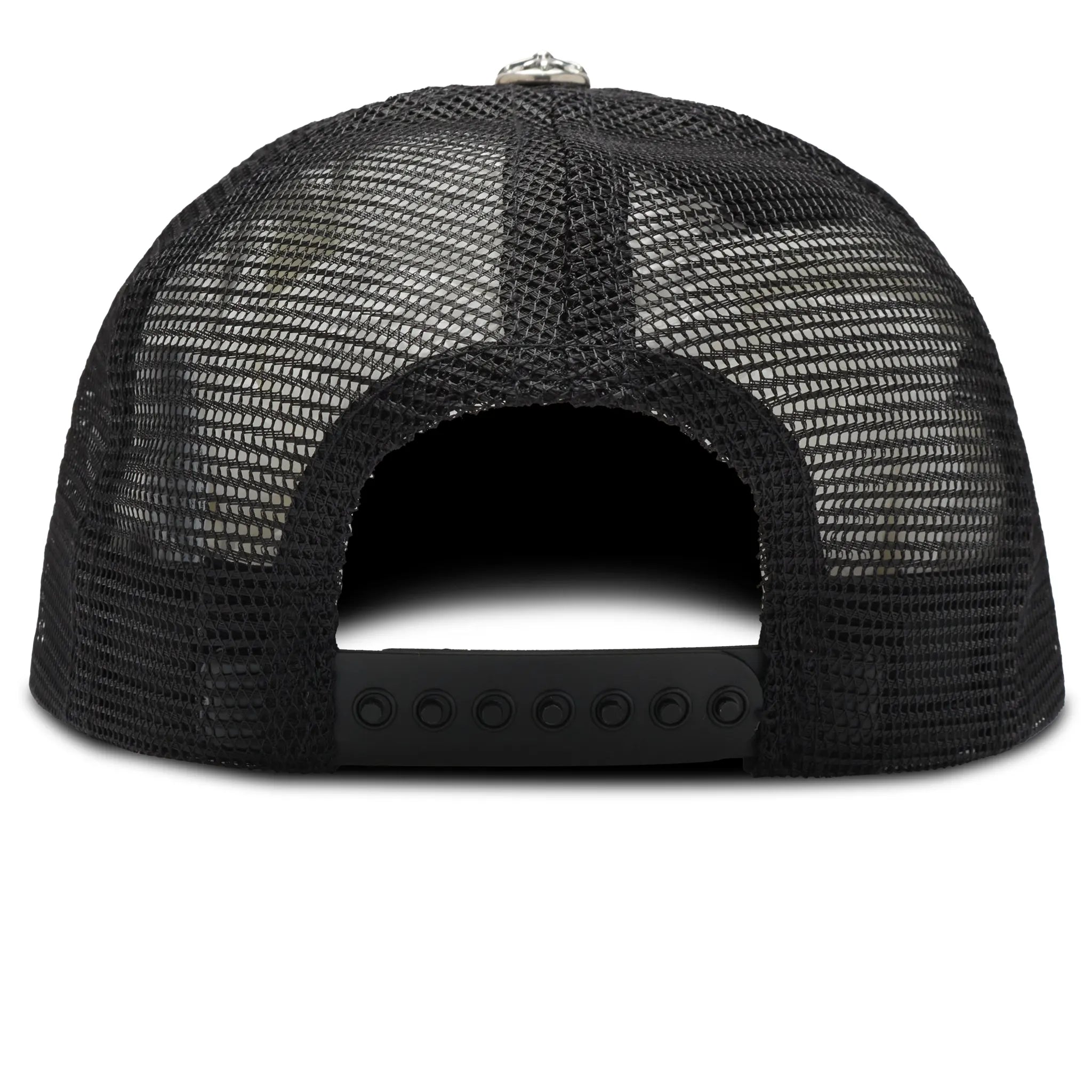 Back View of Chrome Hearts CH Hollywood Usa Black Trucker Cap