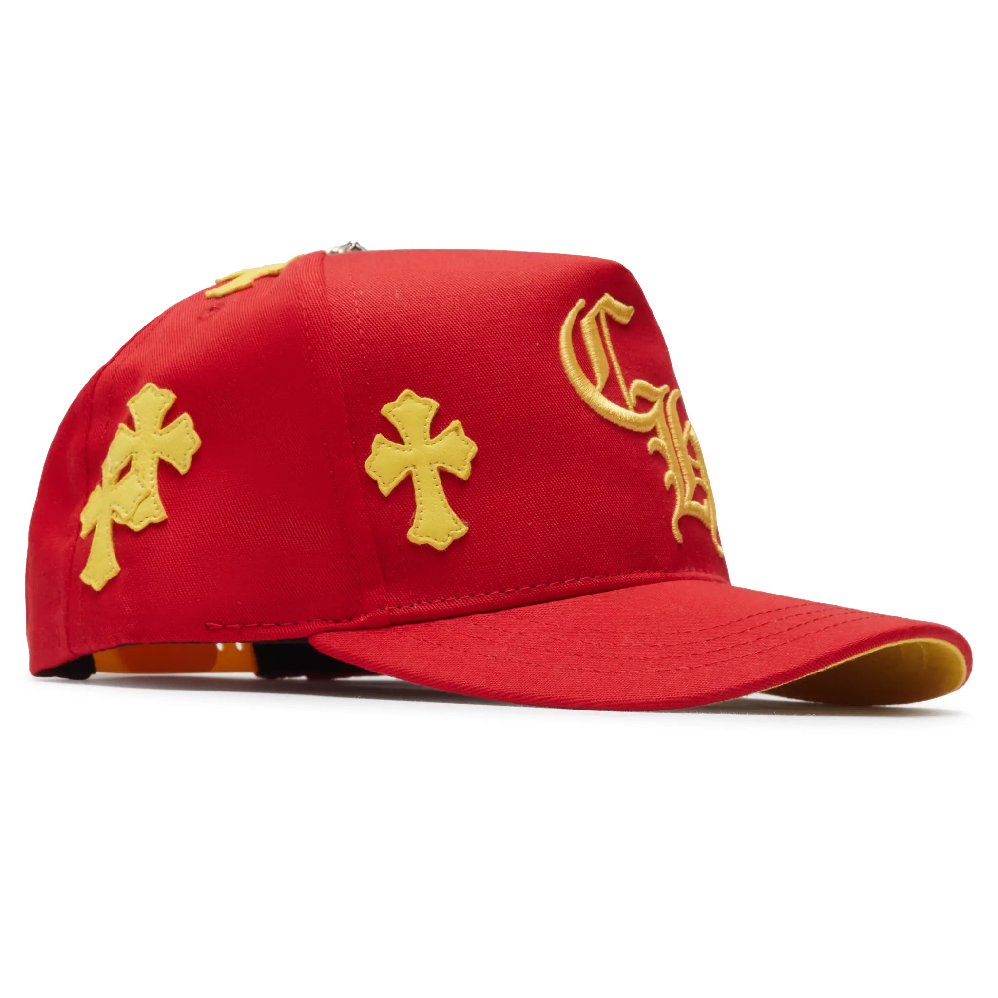 Front Side View of Chrome Hearts Cross Patch Red Yellow Baseball Cap 1383 1SS240701CPH-RED
