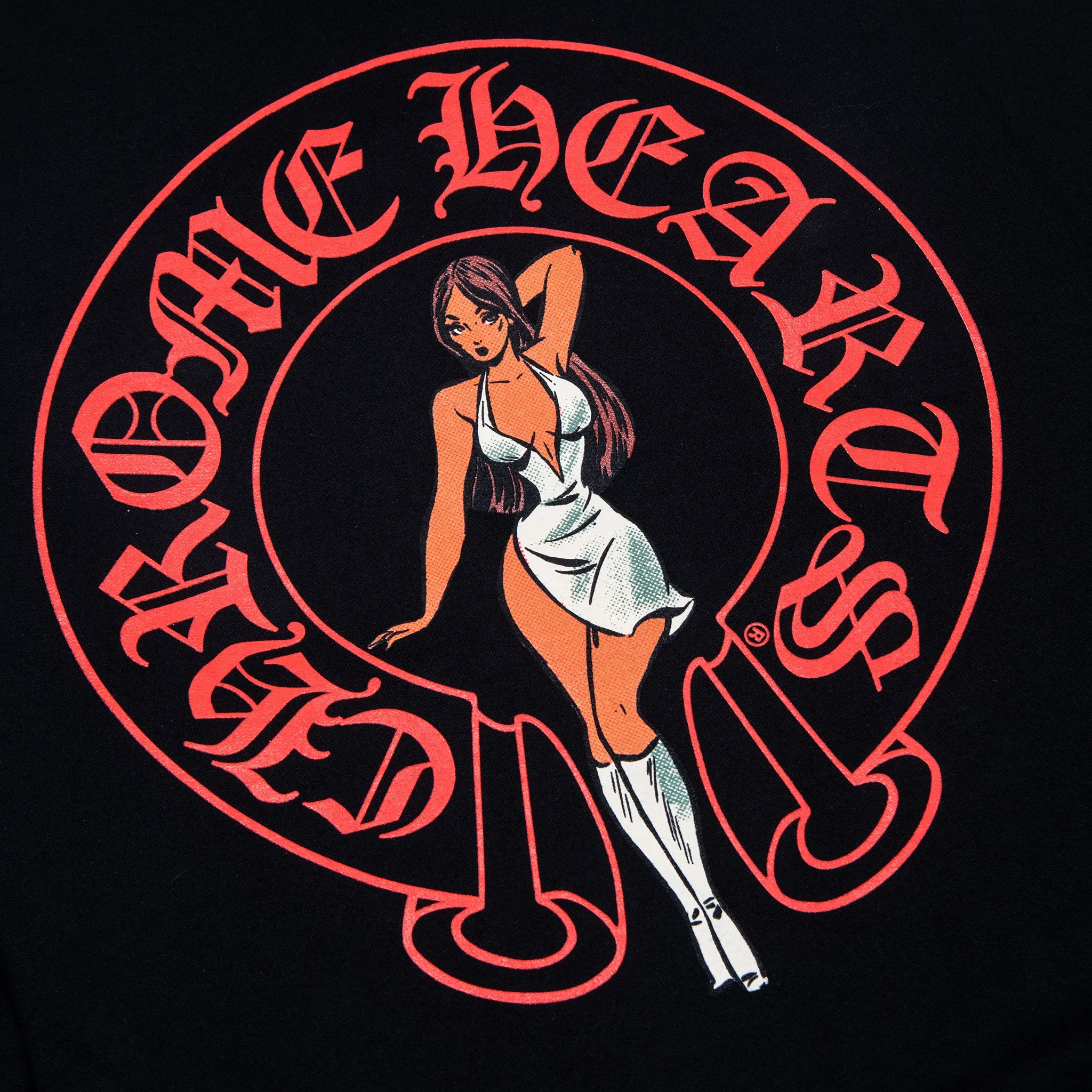 Detailed Logo View of Chrome Hearts Deadly Doll Online Exclusive Black Red Hoodie 1383 1FW230106XDDOEH-BLAC