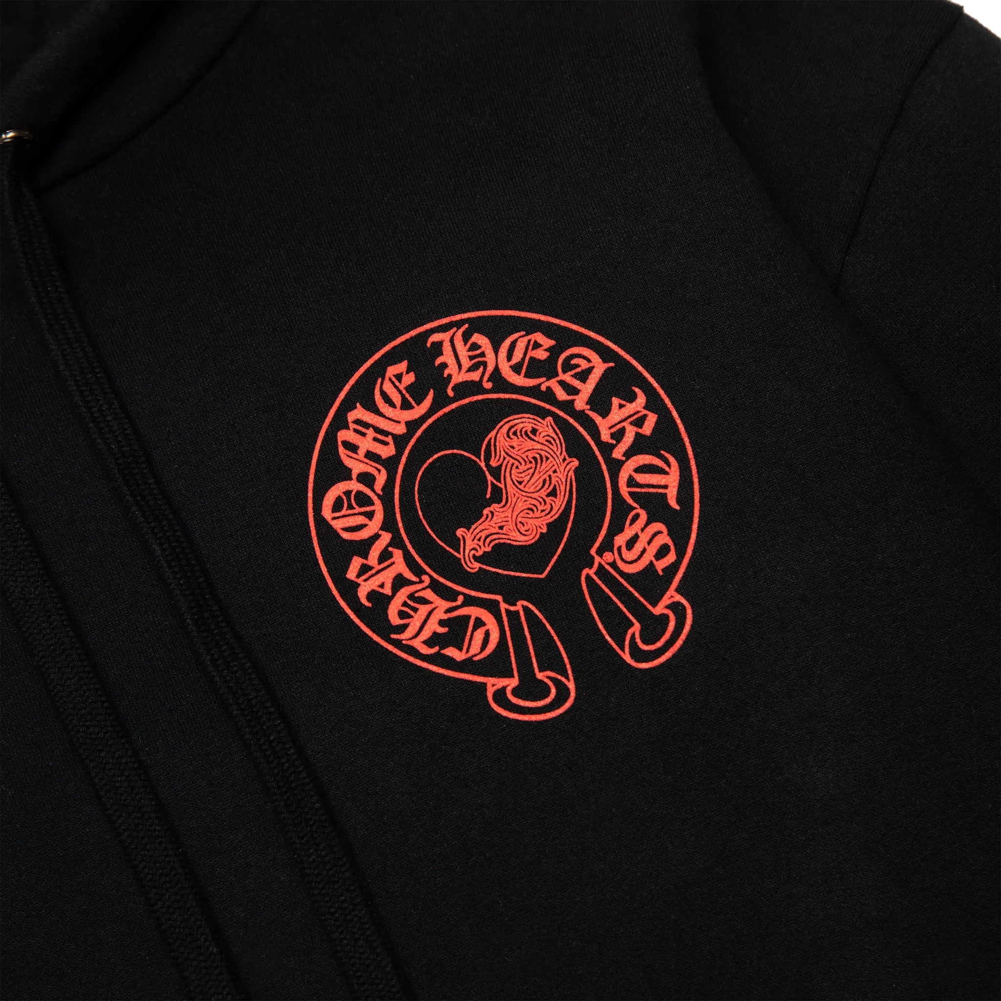 Front Logo View of Chrome Hearts Deadly Doll Online Exclusive Black Red Hoodie 1383 1FW230106XDDOEH-BLAC
