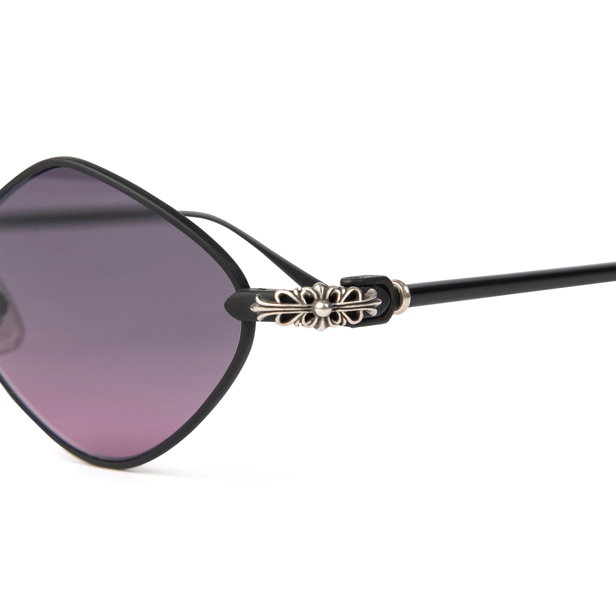 Corner detail view of Chrome Hearts Diamond Dog Matte Black Sunglasses