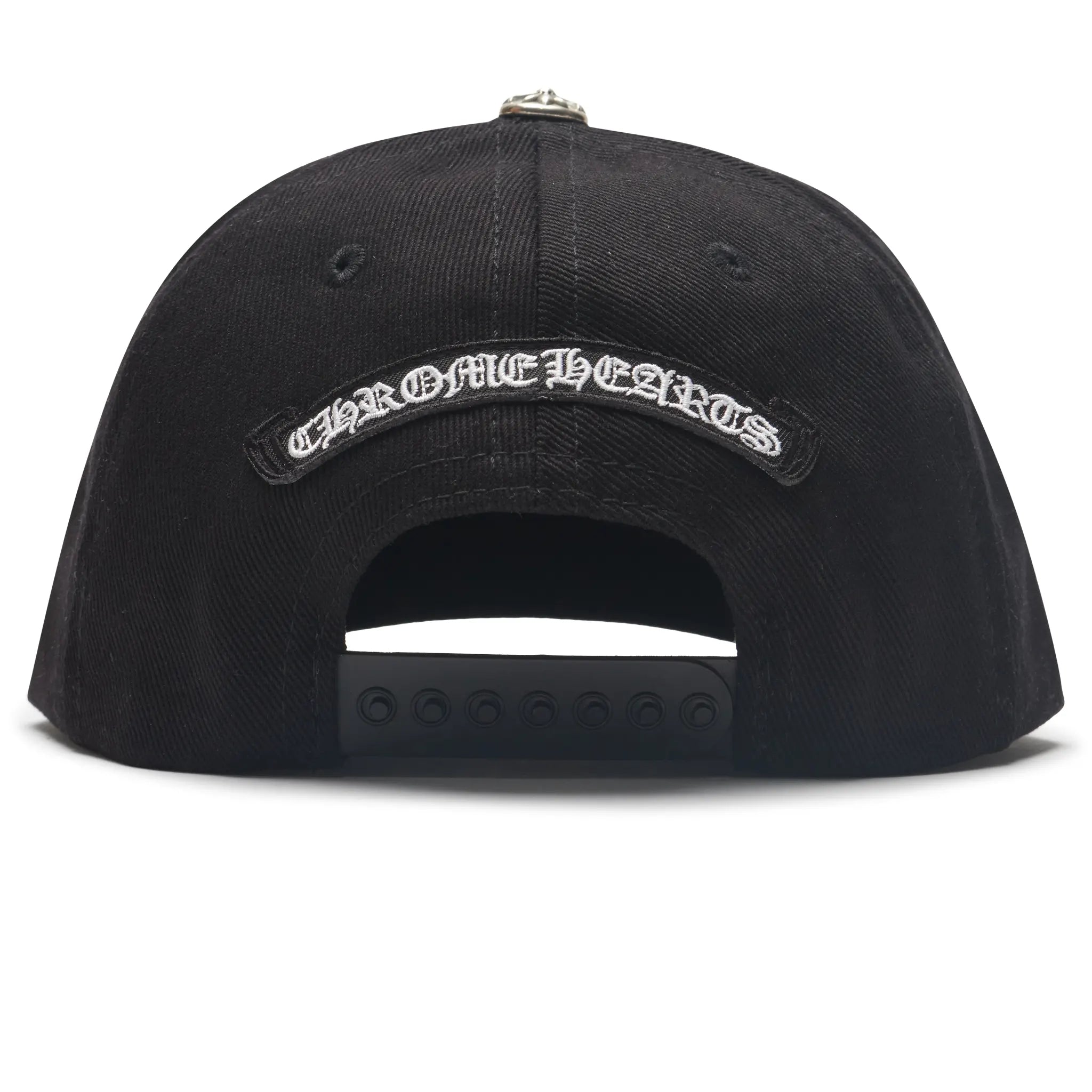 Back View of Chrome Hearts Embroidered Scroll Black White Baseball Cap