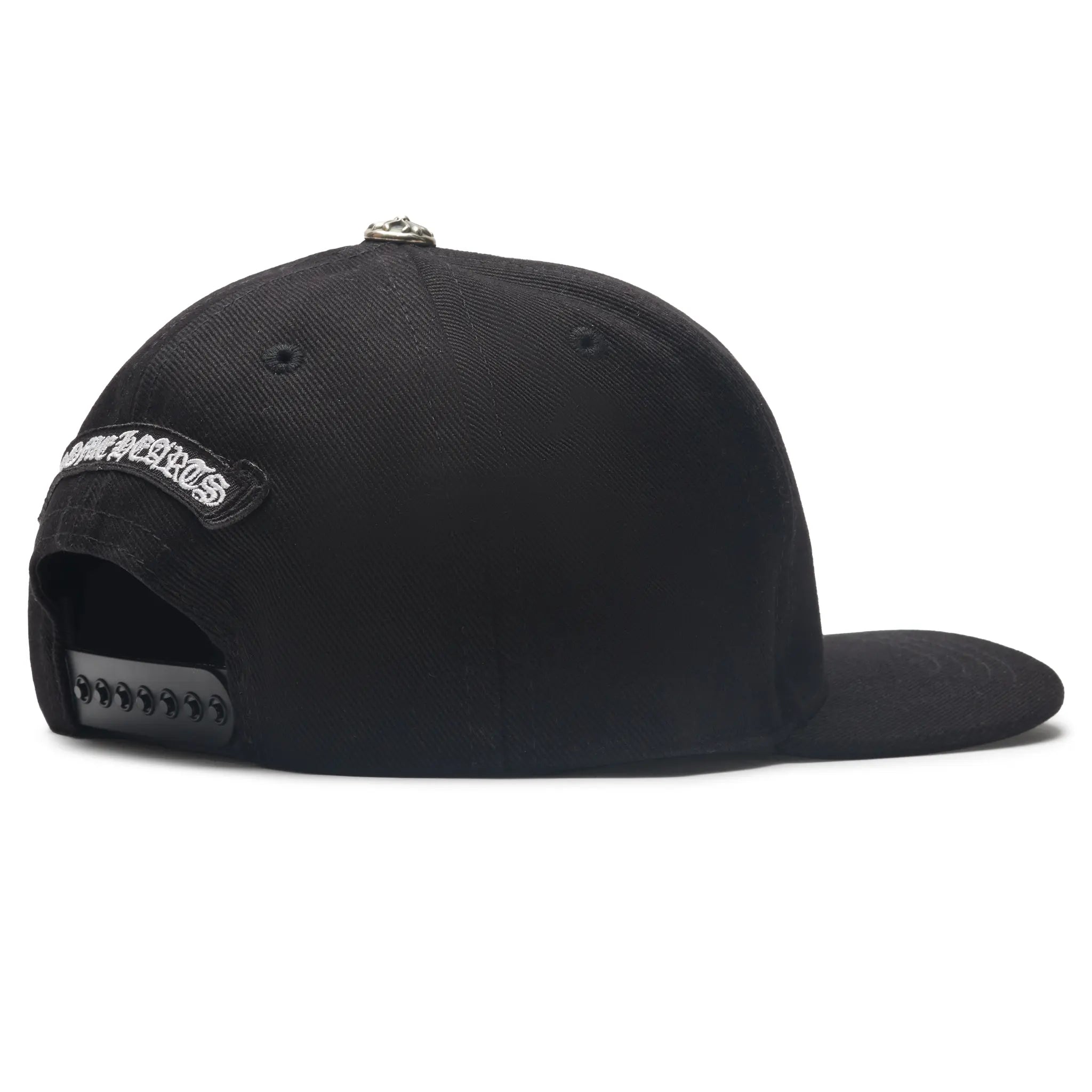 Back Side View of Chrome Hearts Embroidered Scroll Black White Baseball Cap
