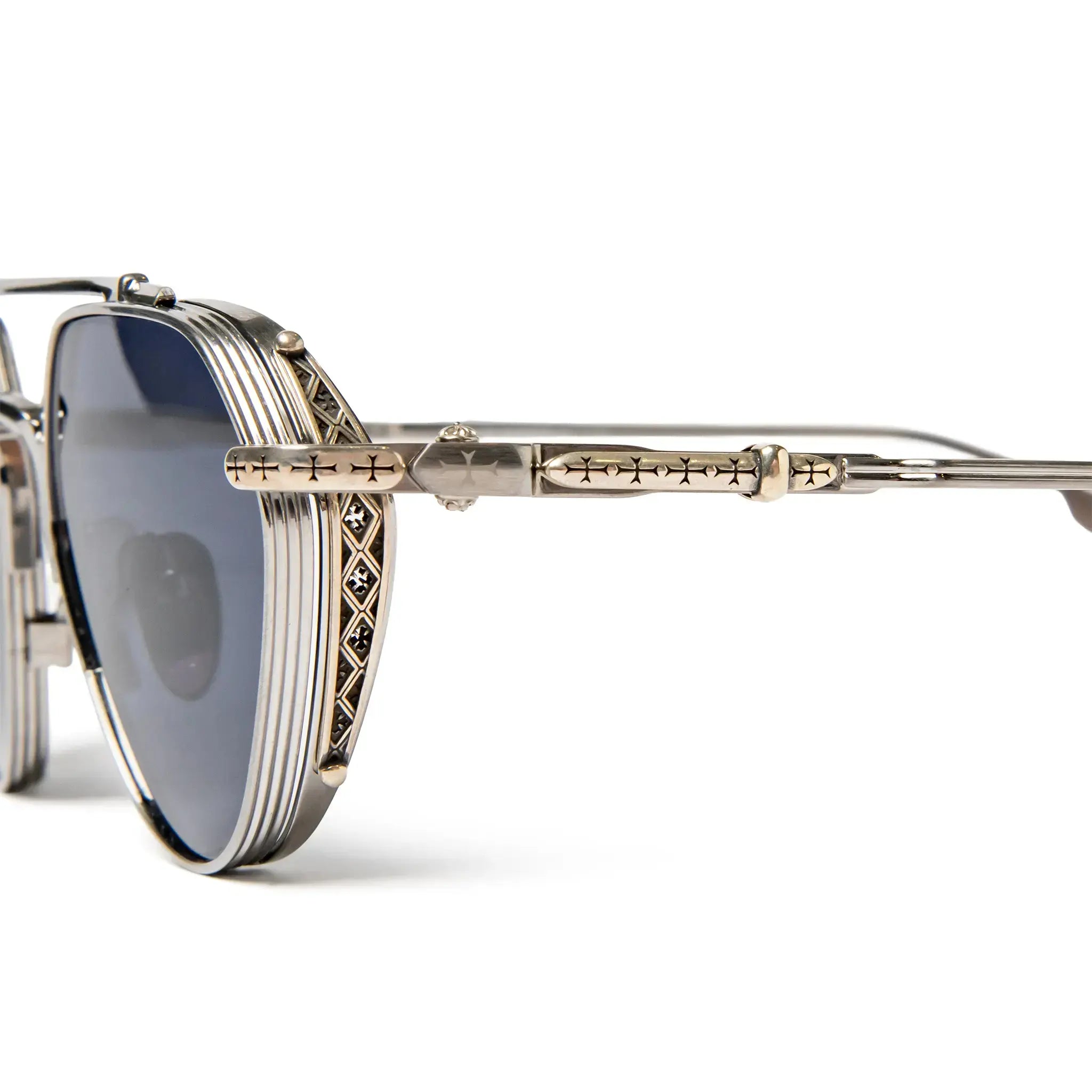 Inisde Detailed View of Chrome Hearts Free Ride 2.0 Brushed Alloy Sunglasses 207634_BA