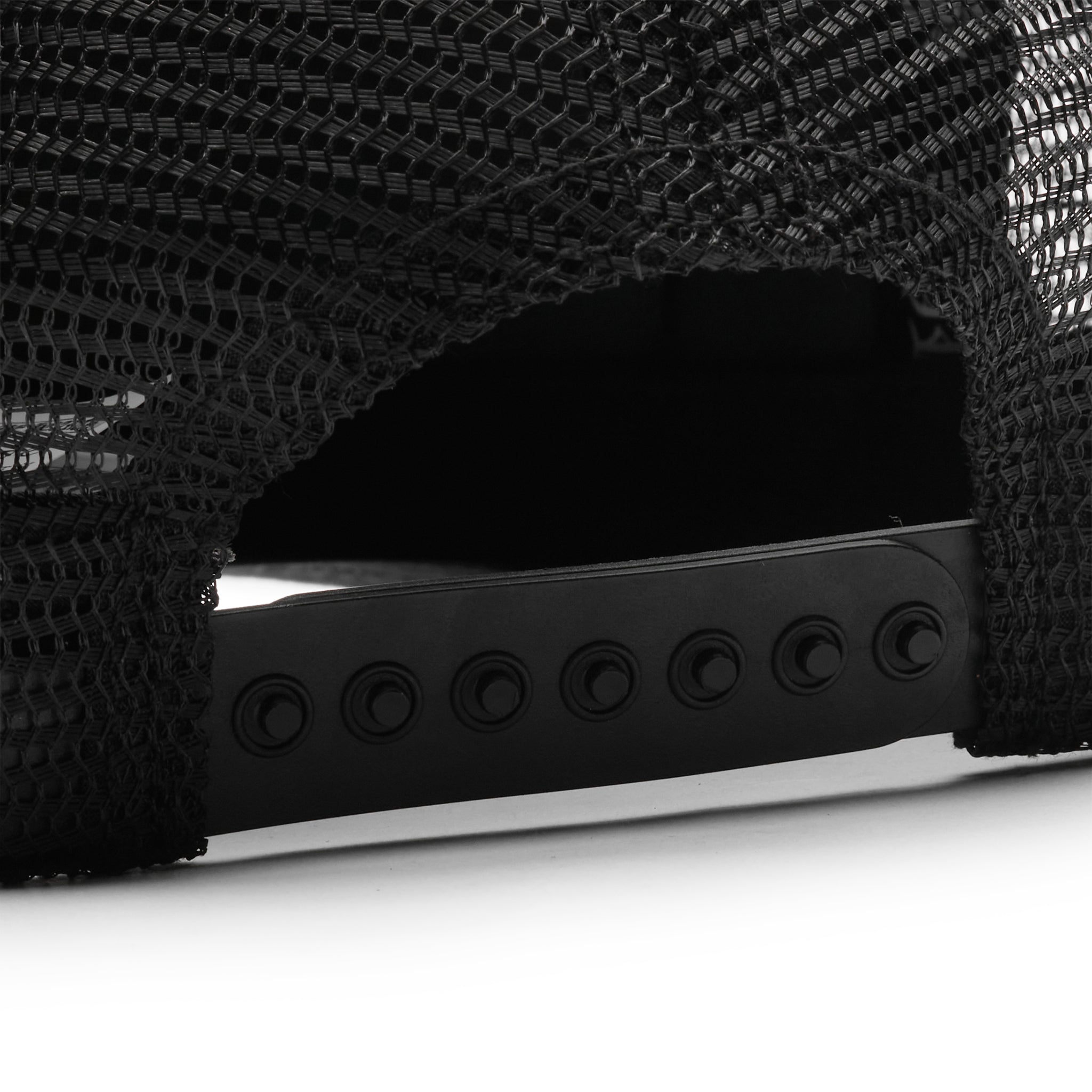 Back view view of Chrome Hearts Fuck Hollywood Black Trucker Cap