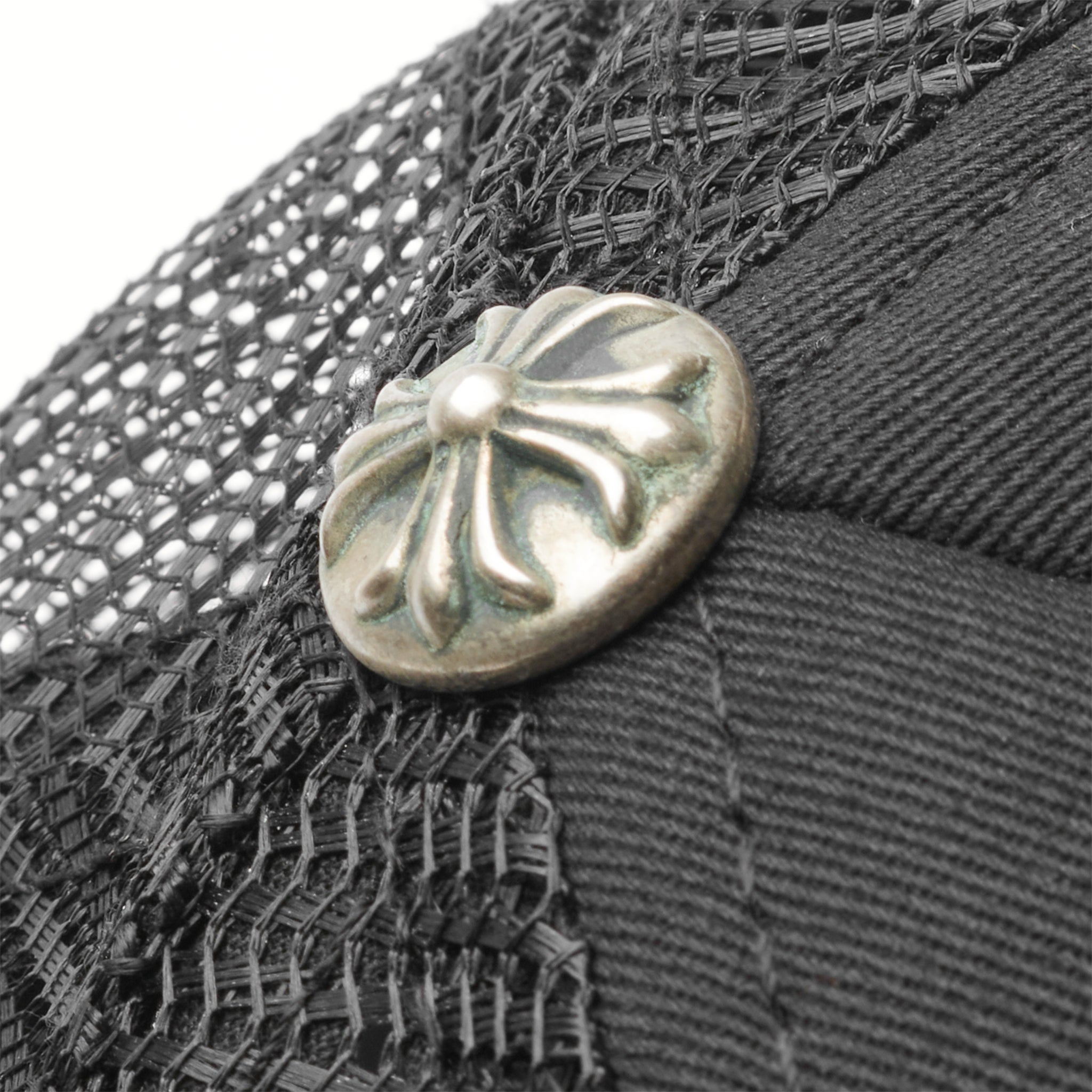 Top view of Chrome Hearts Fuck Hollywood Black Trucker Cap