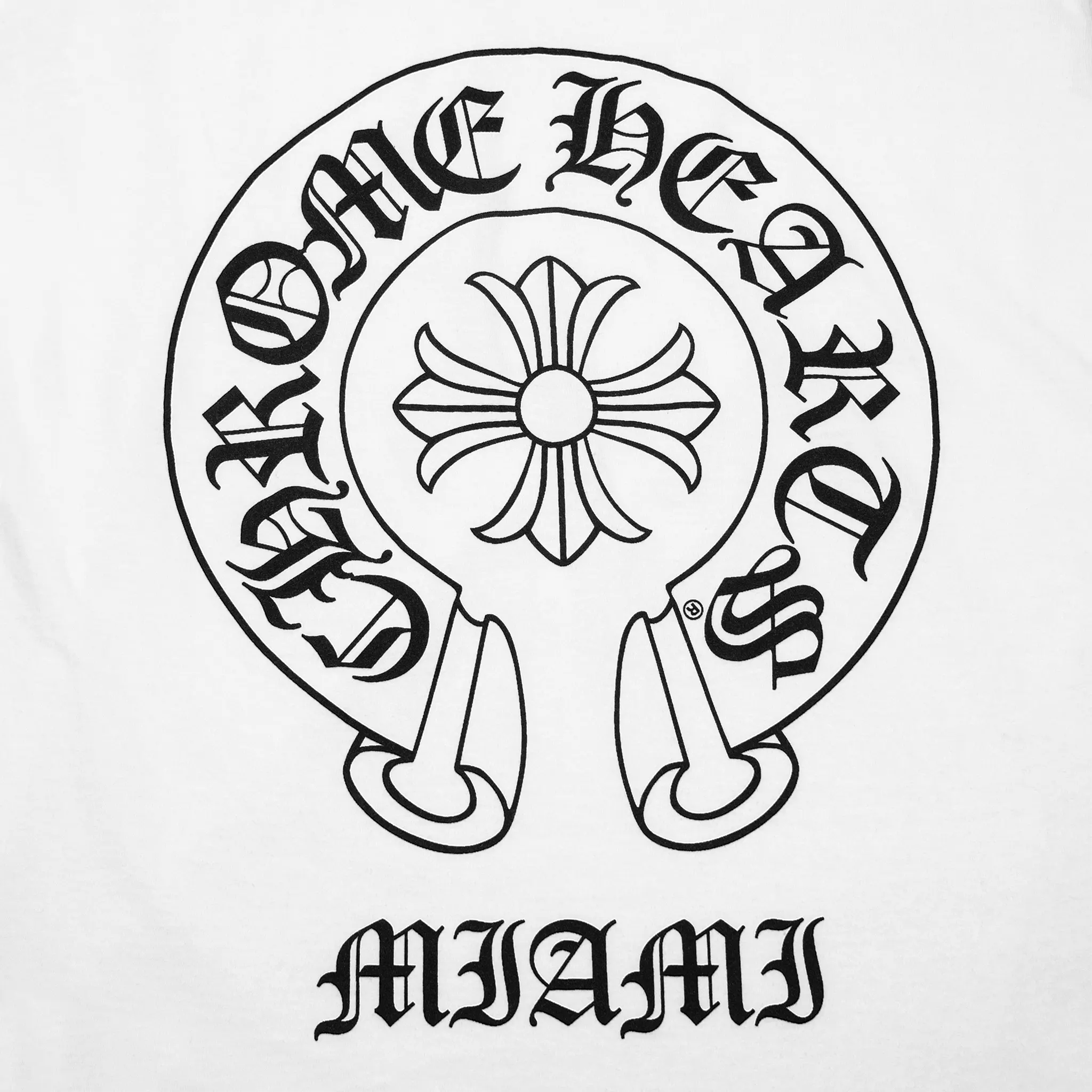 Detailed View of Chrome Hearts Horse Shoe Pocket Miami Exclusive White T-Shirt