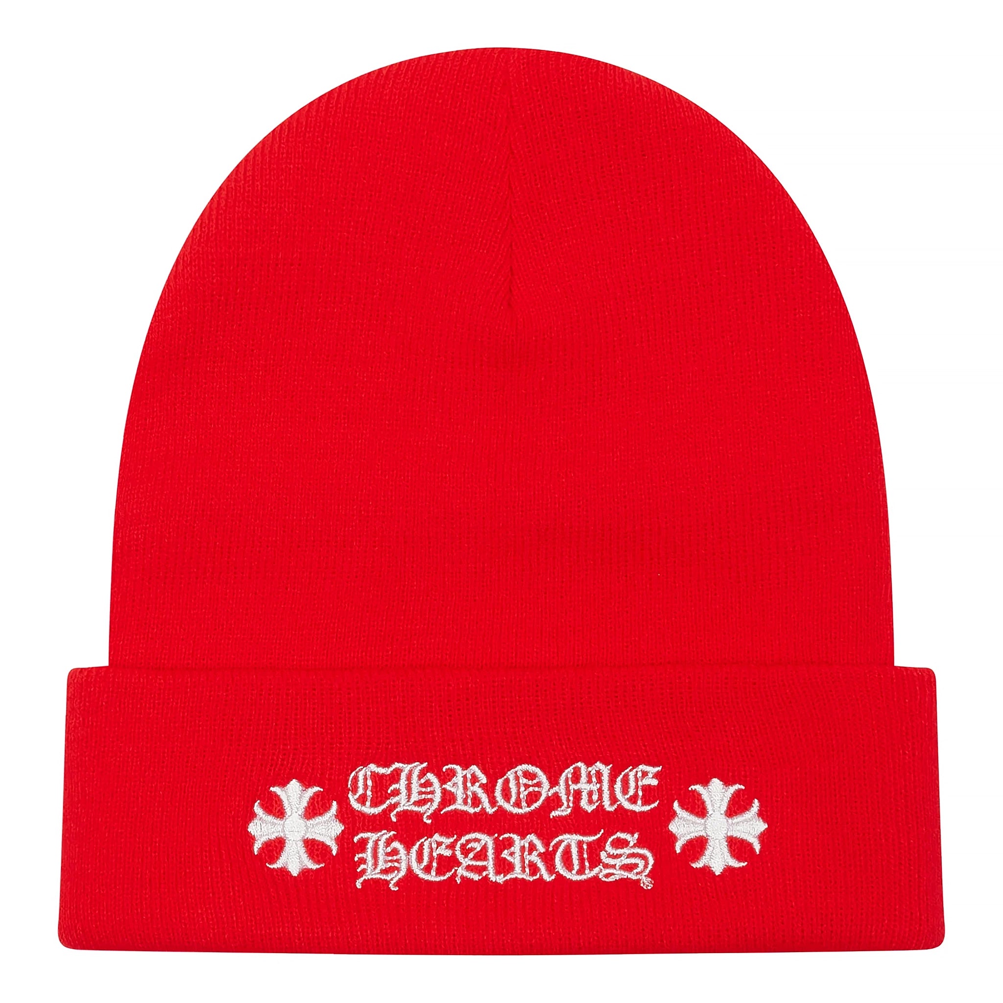 Front view of Chrome Hearts Logo Red Beanie