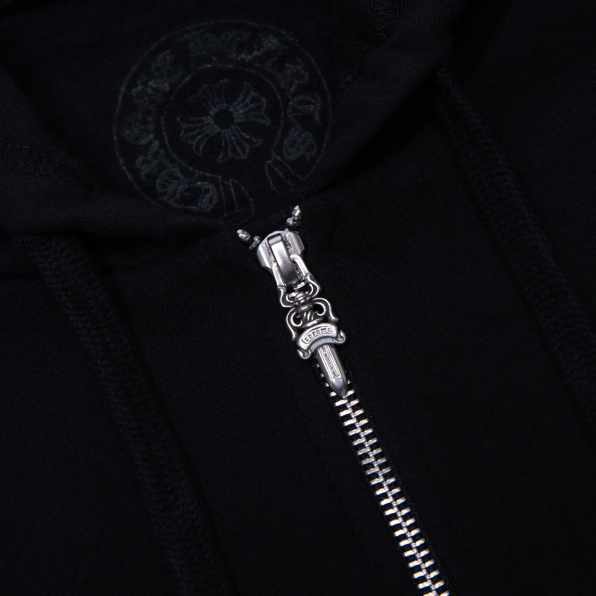 Zip view of Chrome Hearts Manchester Exclusive Horse Shoe Zip-Up Black Hoodie