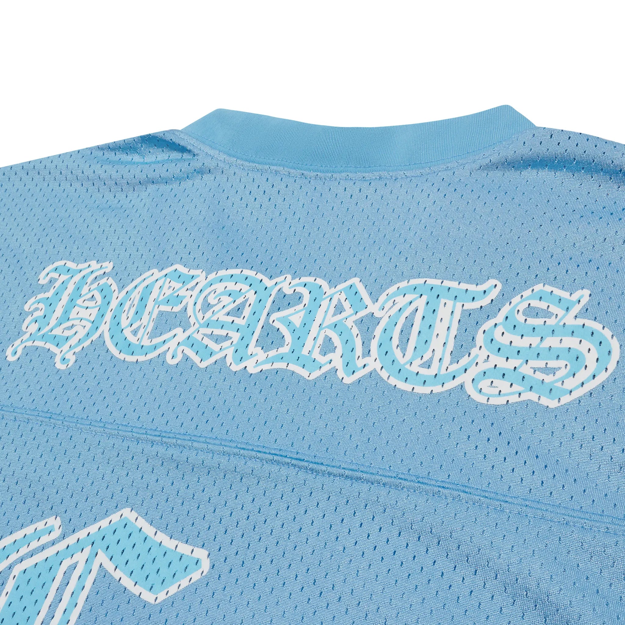 Back detail view of Chrome Hearts Mesh Short Sleeve Blue Jersey