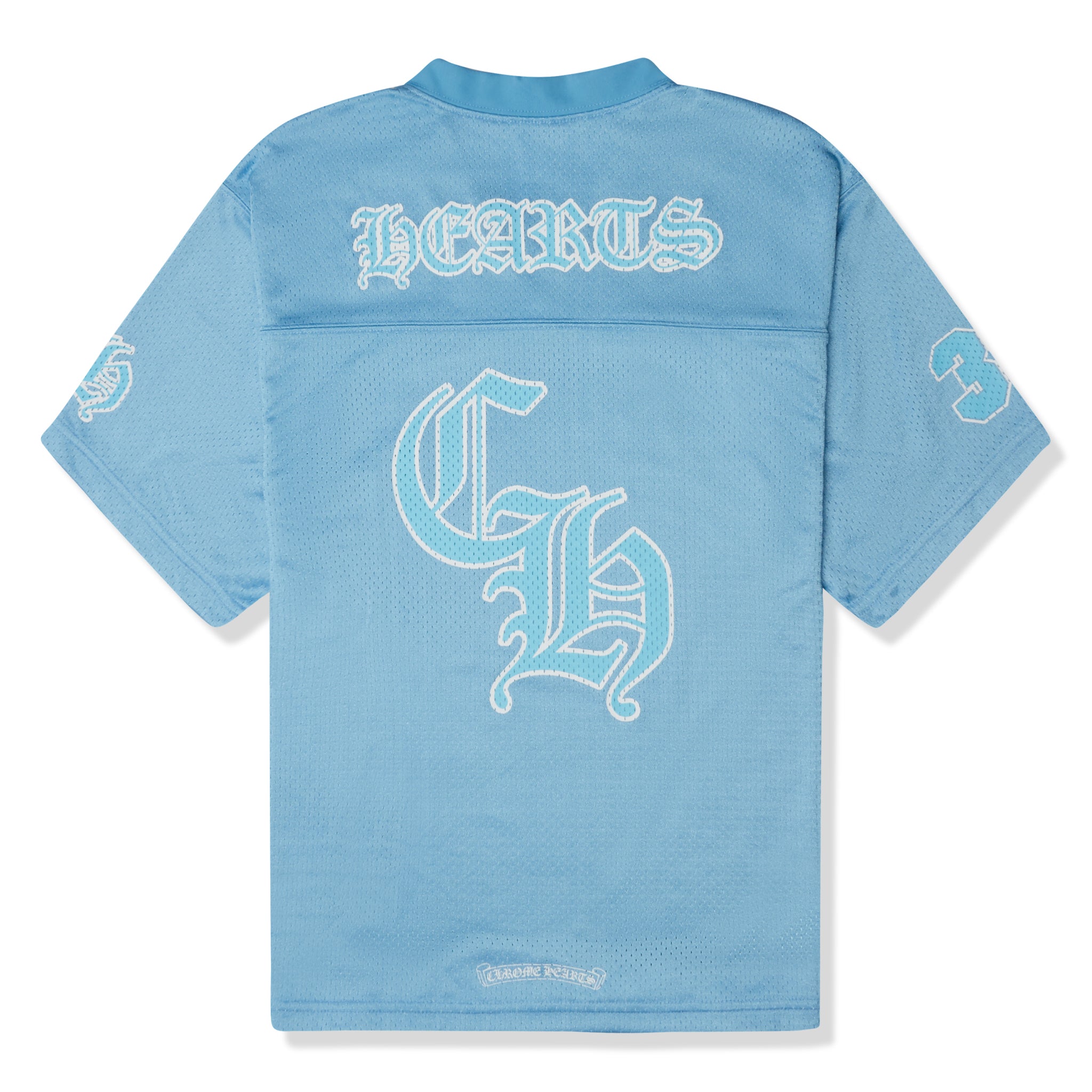 Back view of Chrome Hearts Mesh Short Sleeve Blue Jersey