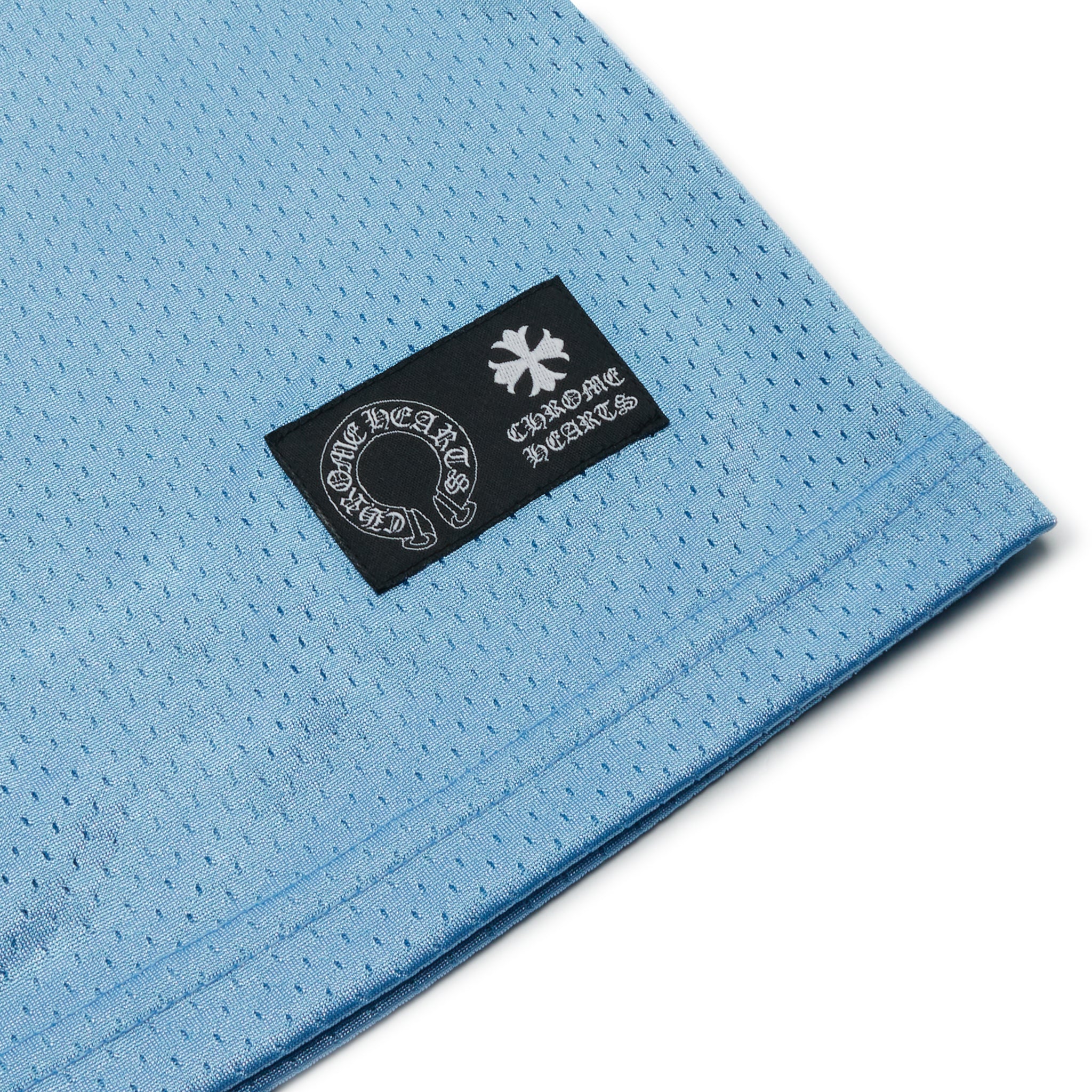 detail view of Chrome Hearts Mesh Short Sleeve Blue Jersey