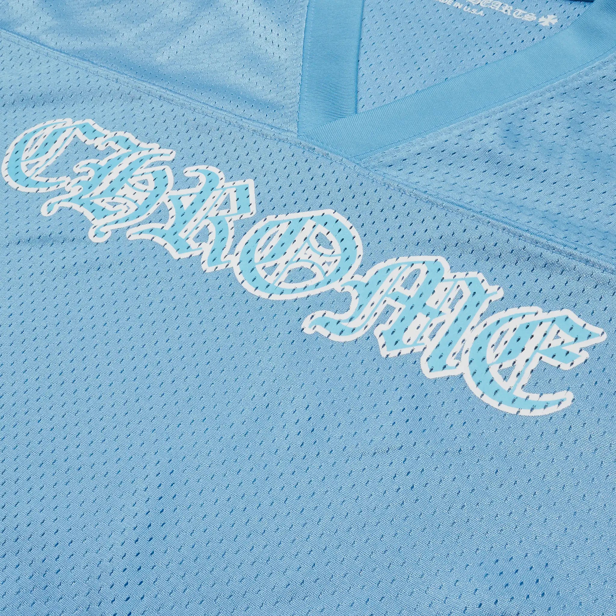 Front view of Chrome Hearts Mesh Short Sleeve Blue Jersey
