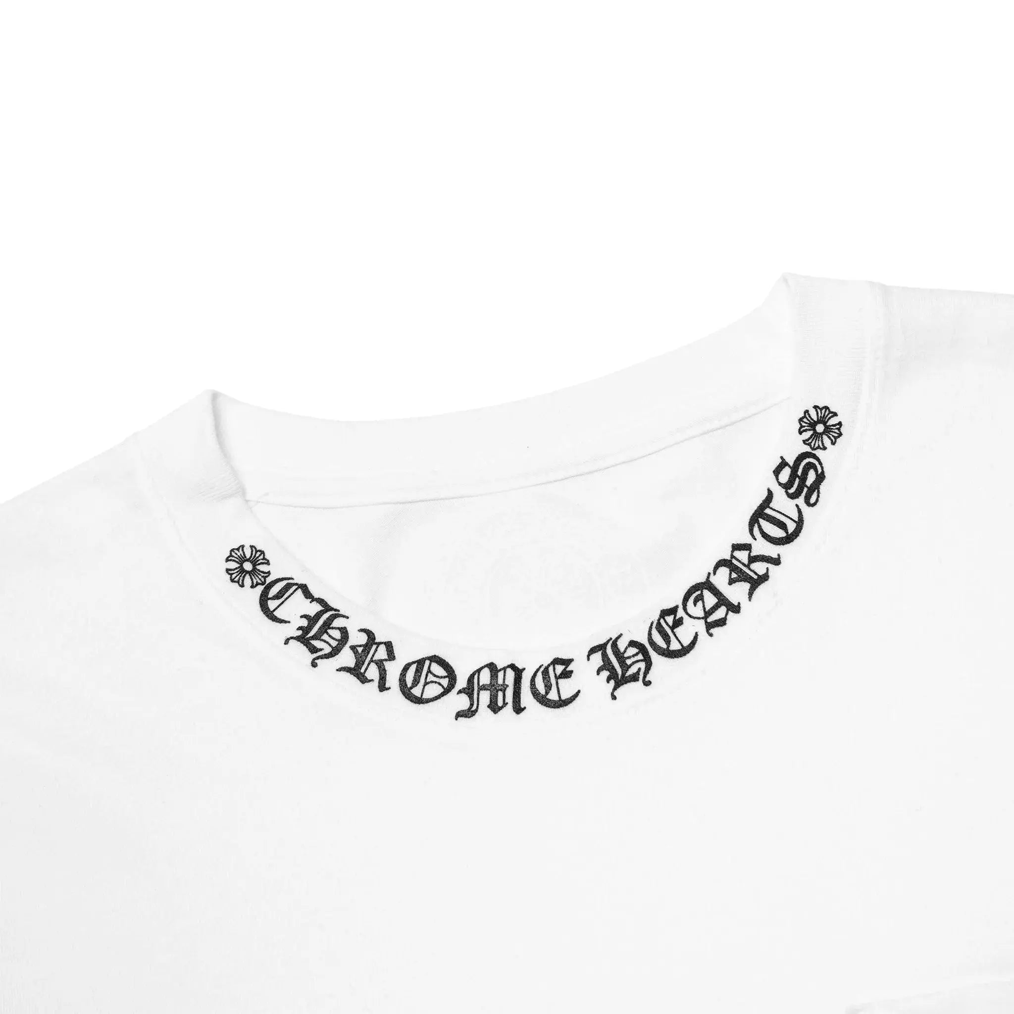 Neck view of Chrome Hearts Neck Logo L/S White T Shirts 1383 100000103NLT WHIT
