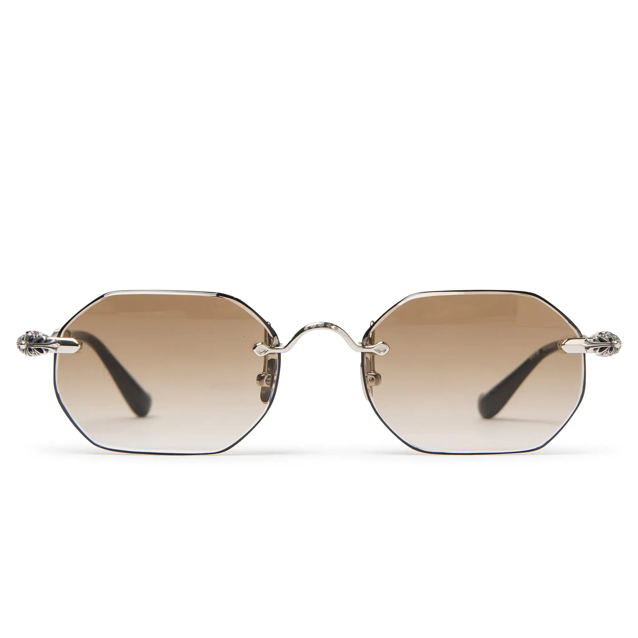 Front View of Chrome Hearts Pills III Custom Silver Brown Diamond Cut Sunglasses