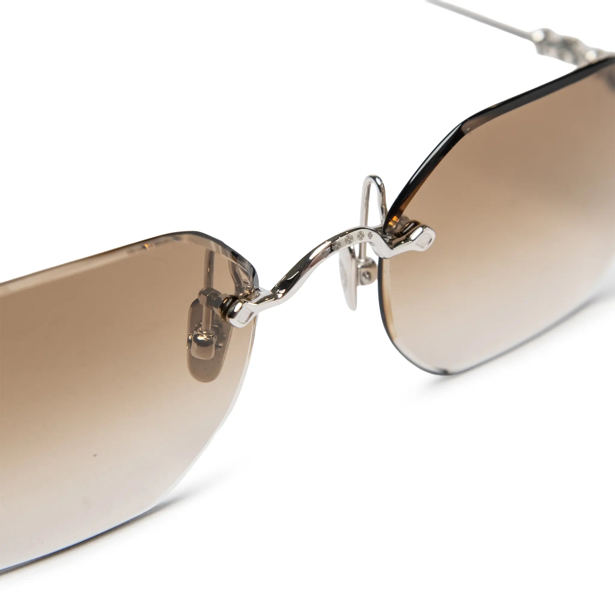 Detailes View of Chrome Hearts Pills III Custom Silver Brown Diamond Cut Sunglasses