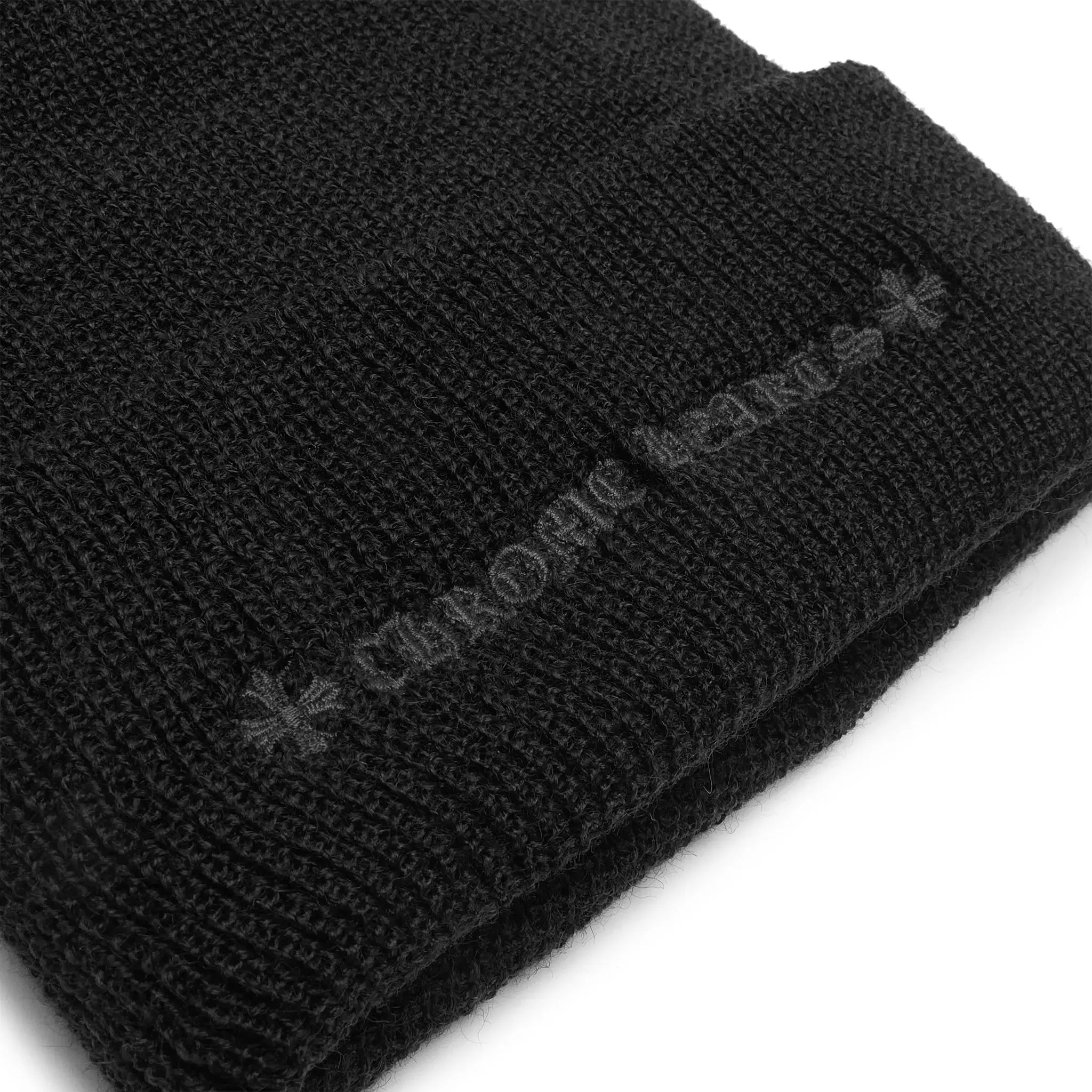Back logo view of Chrome Hearts Plus Cross Black Beanie