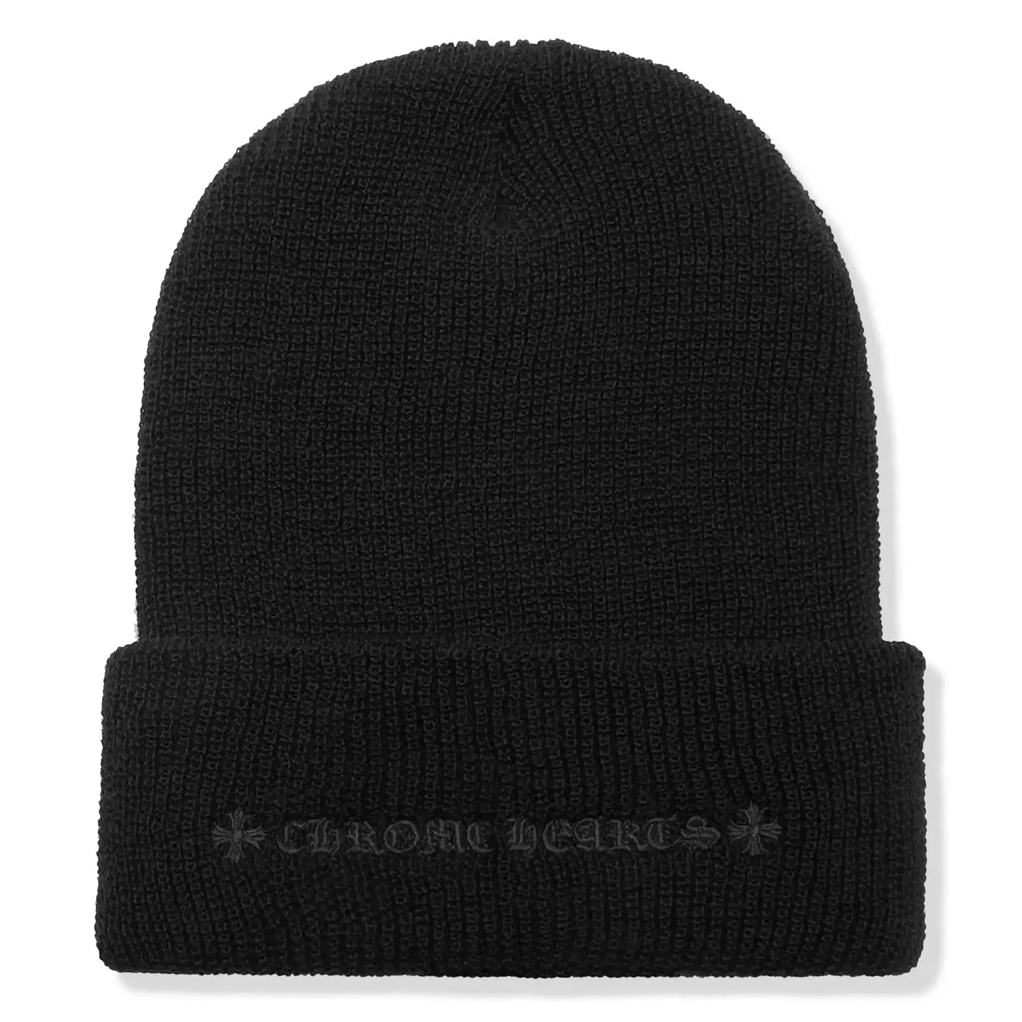 Back view of Chrome Hearts Plus Cross Black Beanie