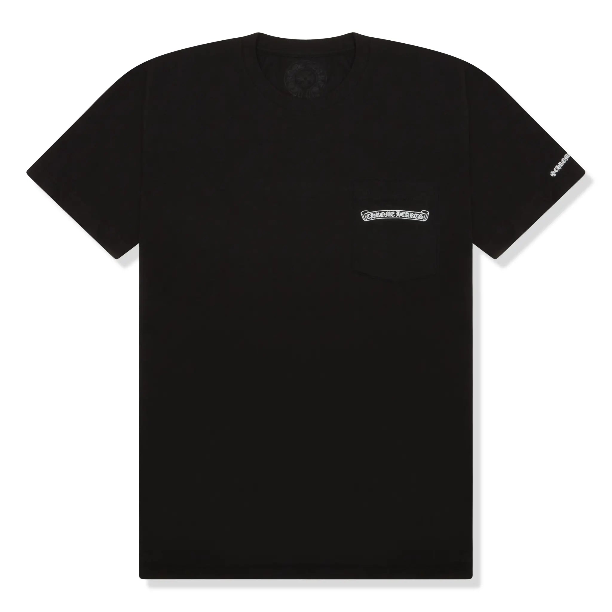 Front View of Chrome Hearts Scroll Logo Black T-Shirt