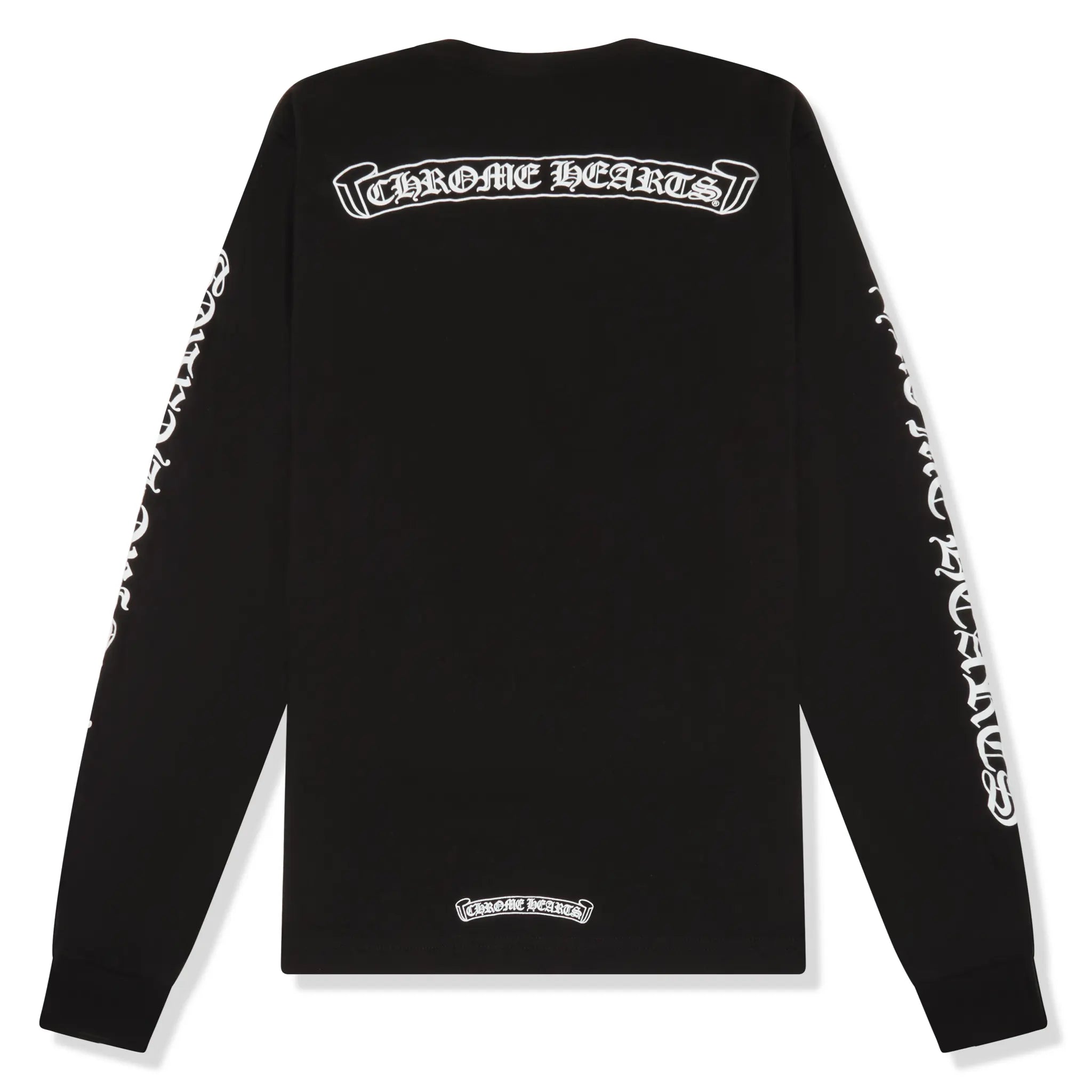 Back View of Chrome Hearts Scroll Logo L/S Black T Shirt