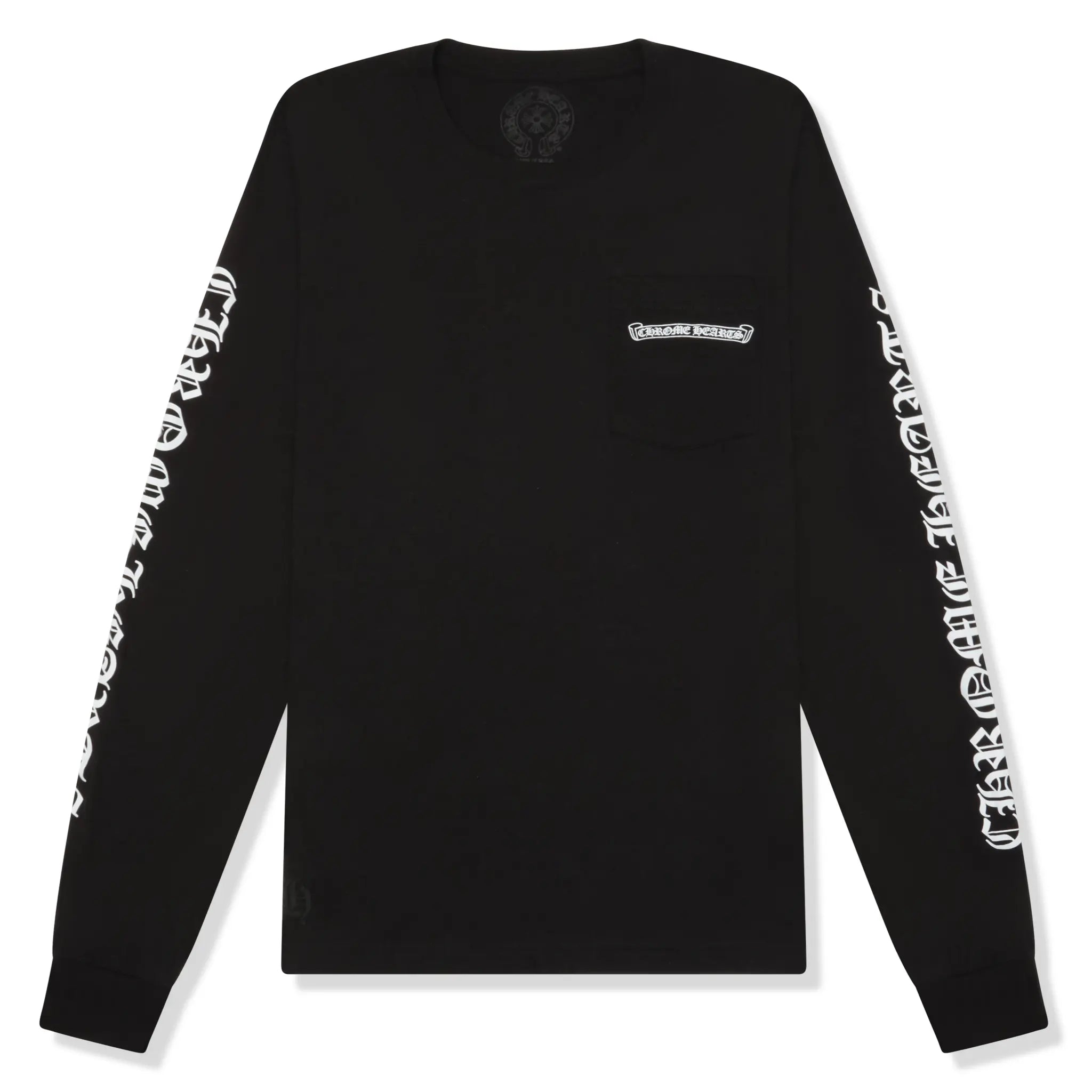 Front View of Chrome Hearts Scroll Logo L/S Black T Shirt