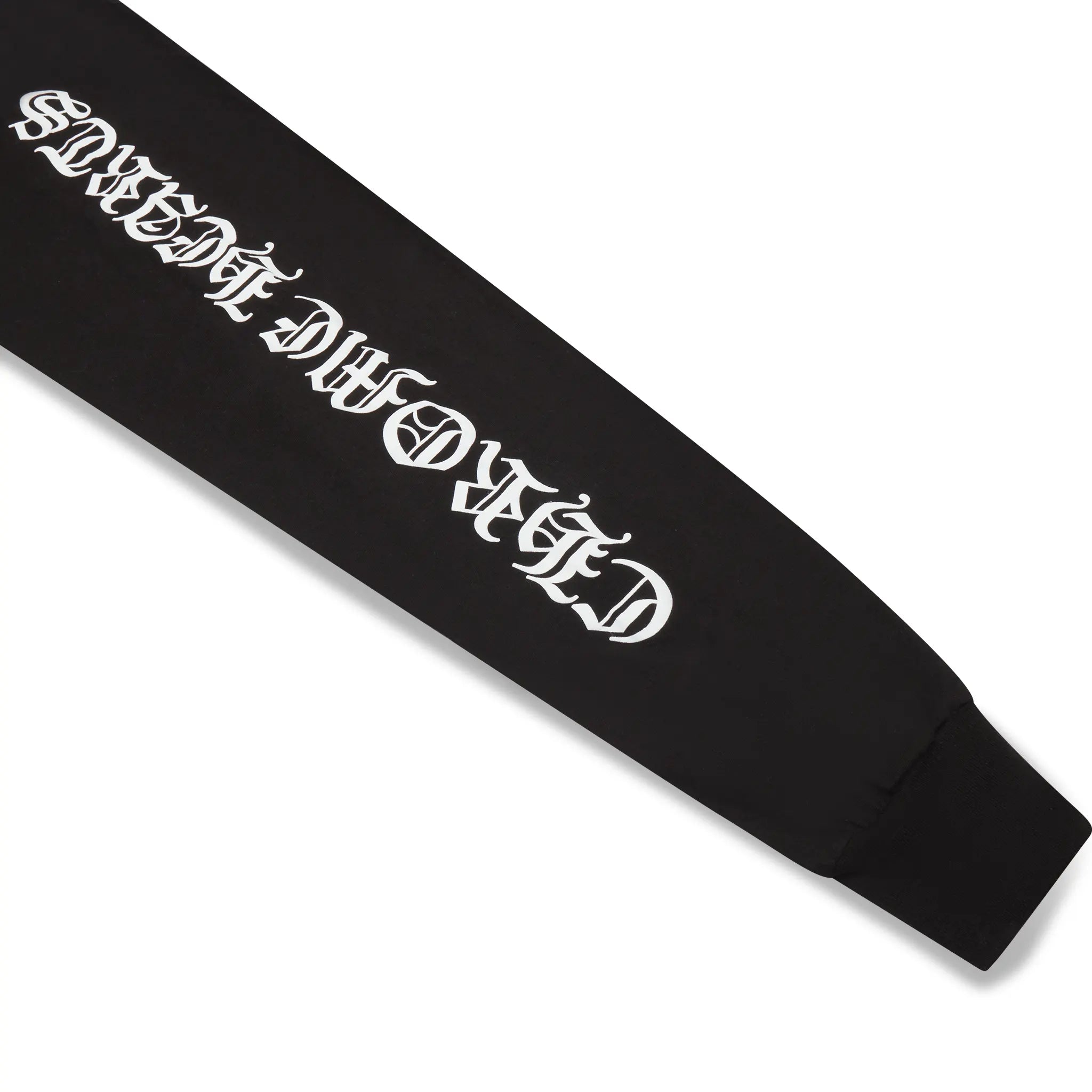 Sleeve View of Chrome Hearts Scroll Logo L/S Black T-shirt