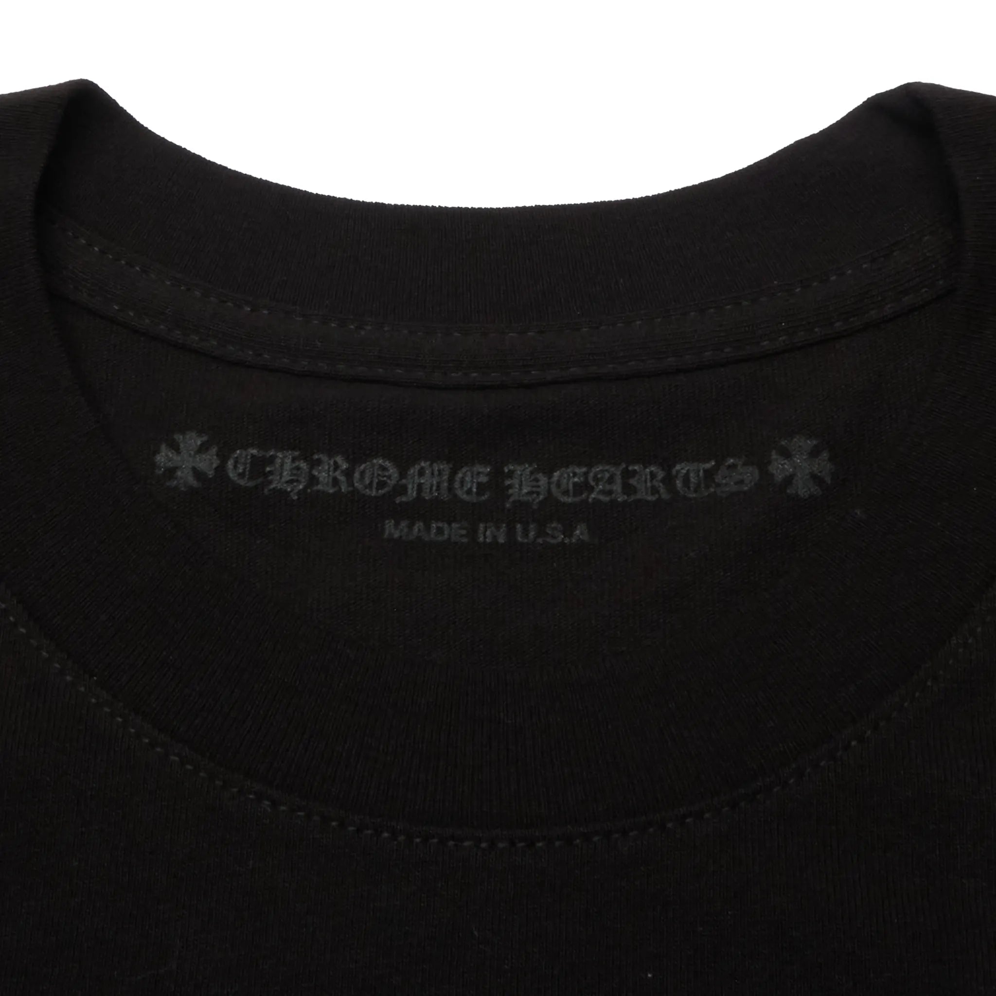 Neck View of Chrome Hearts Silver Logo Black T-Shirt