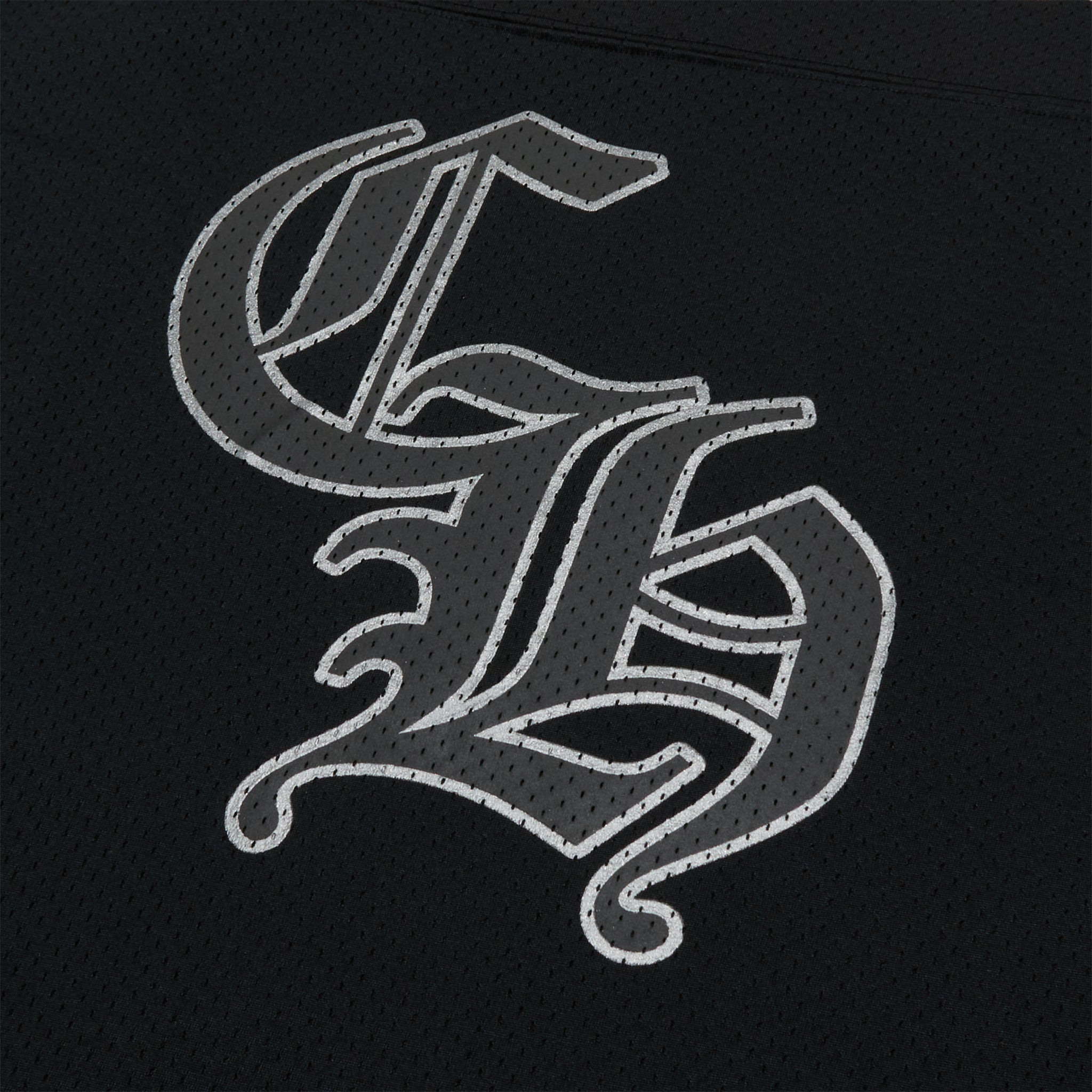 Back logo view of Chrome Hearts Stadium Mesh L/S Black Jersey