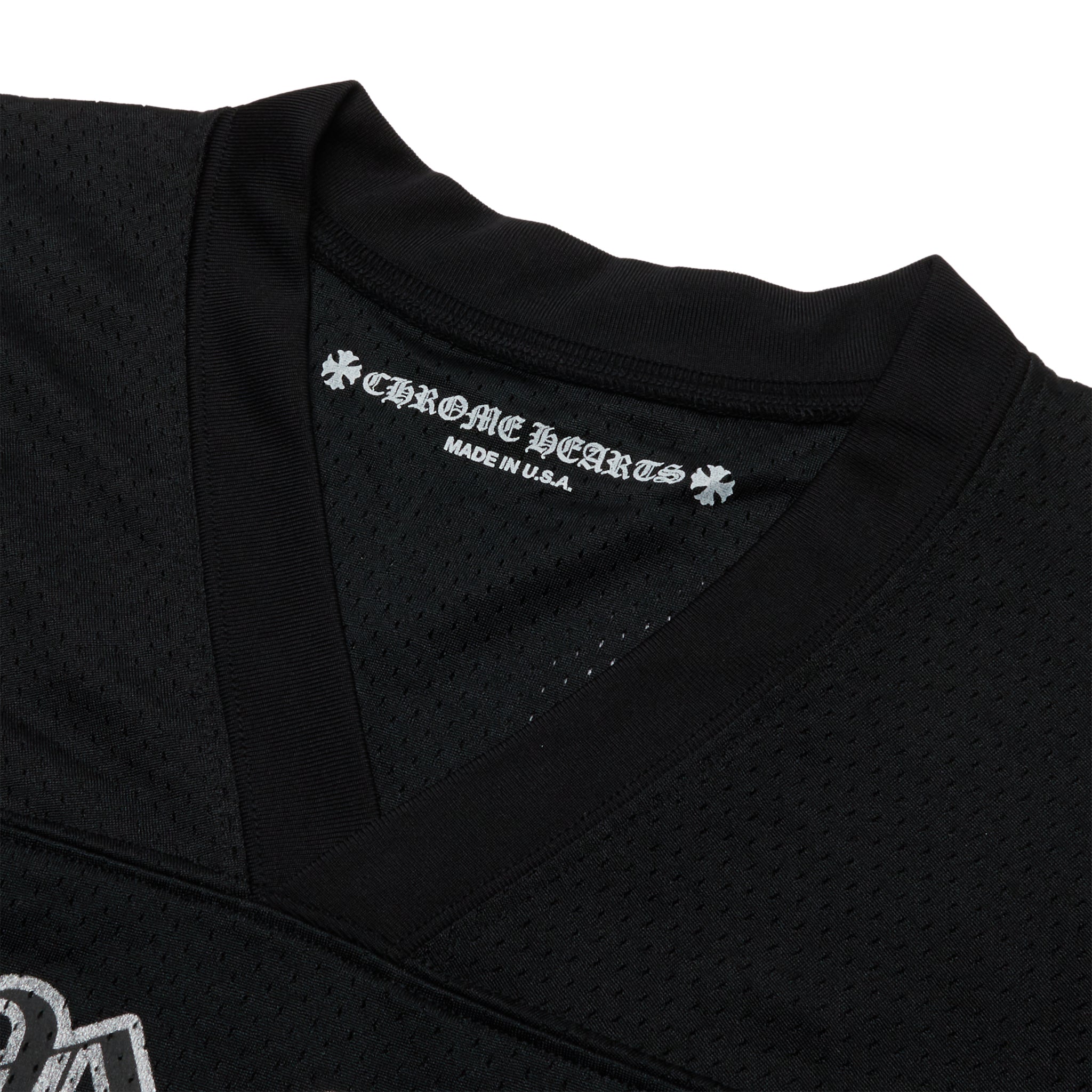 Neck view of Chrome Hearts Stadium Mesh L/S Black Jersey