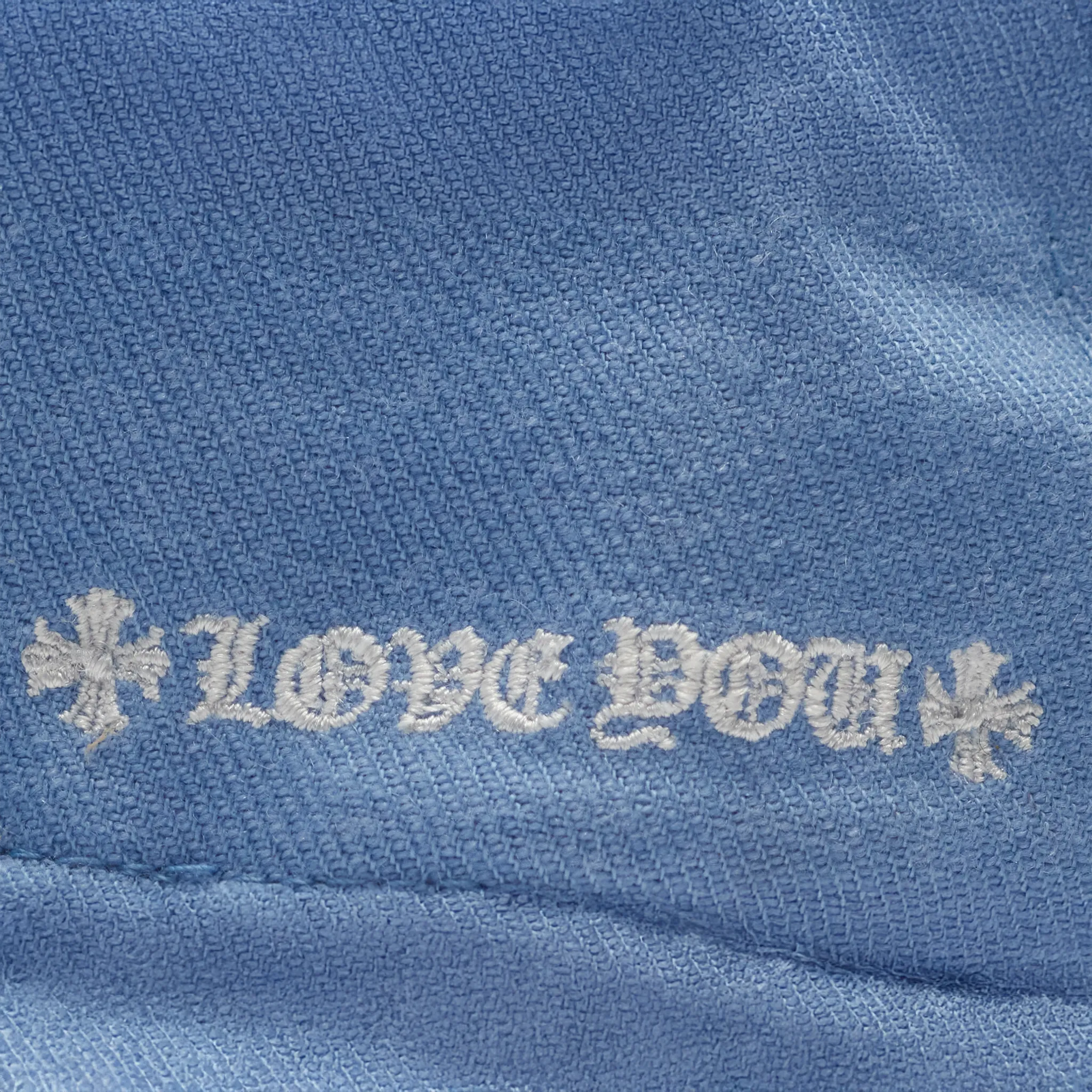 Detailed View of Chrome Hearts Vinny Heart Embroidered Light Blue Baseball Cap