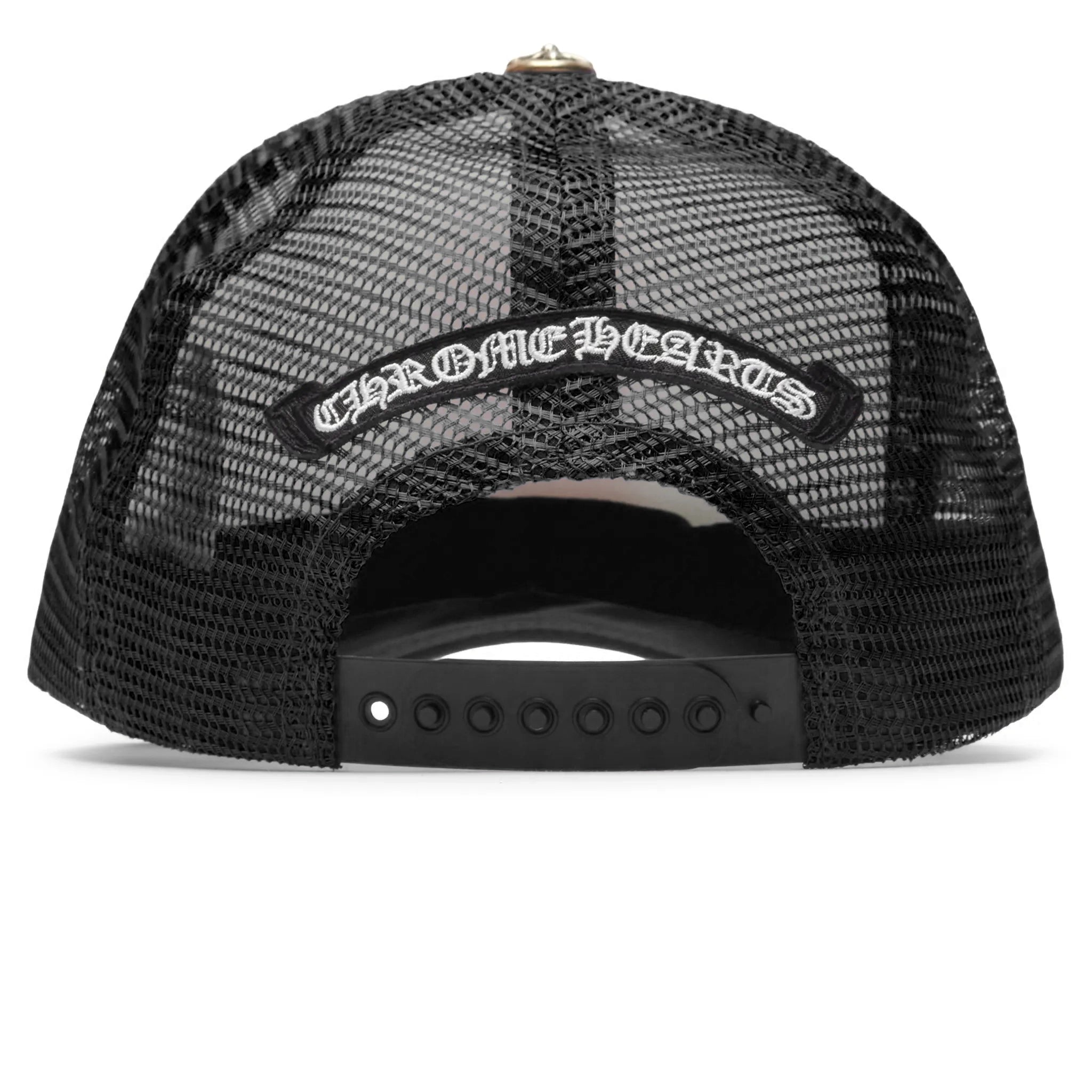 Back View of Chrome Hearts Eyechart Black White Red Trucker Cap n033 090794-BLACK