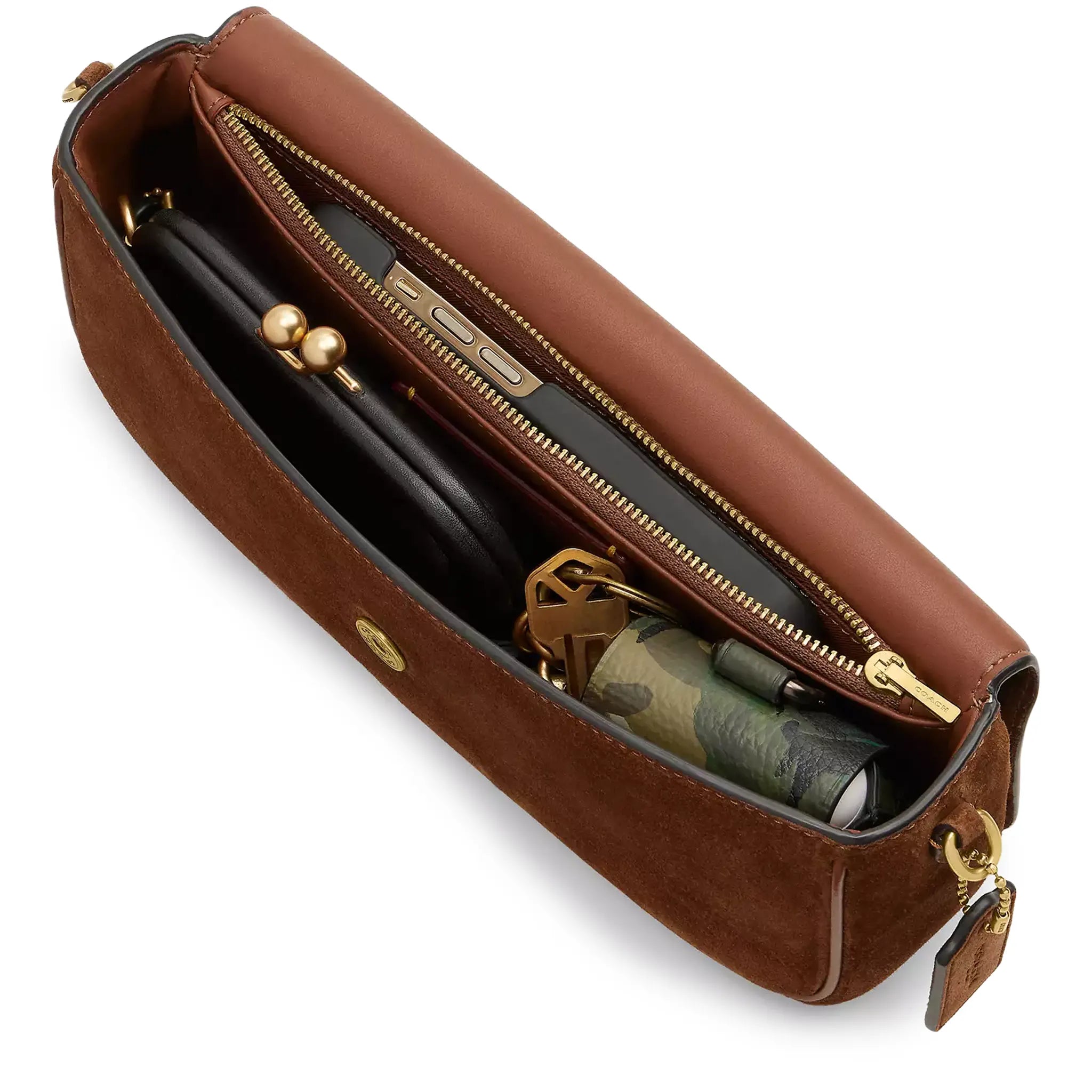 Inside View of Coach Brook Flap Chain Warm Brown Bag