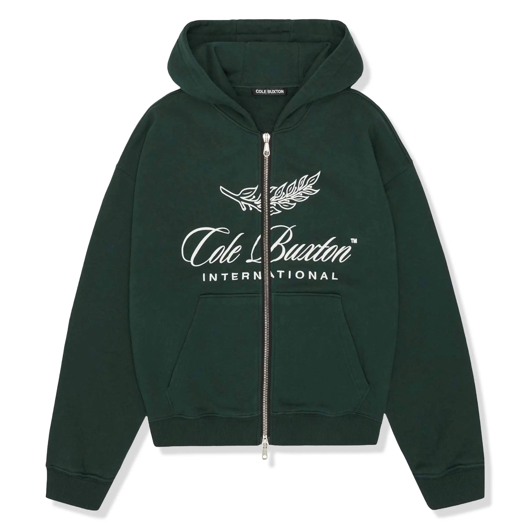 Front View of Cole Buxton International Forest Green Zip Up Hoodie
