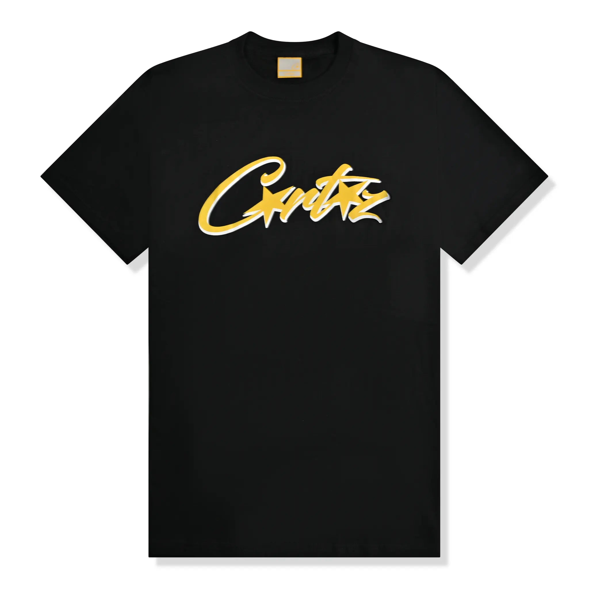 Front view of Corteiz Allstarz Black Gold T Shirt
