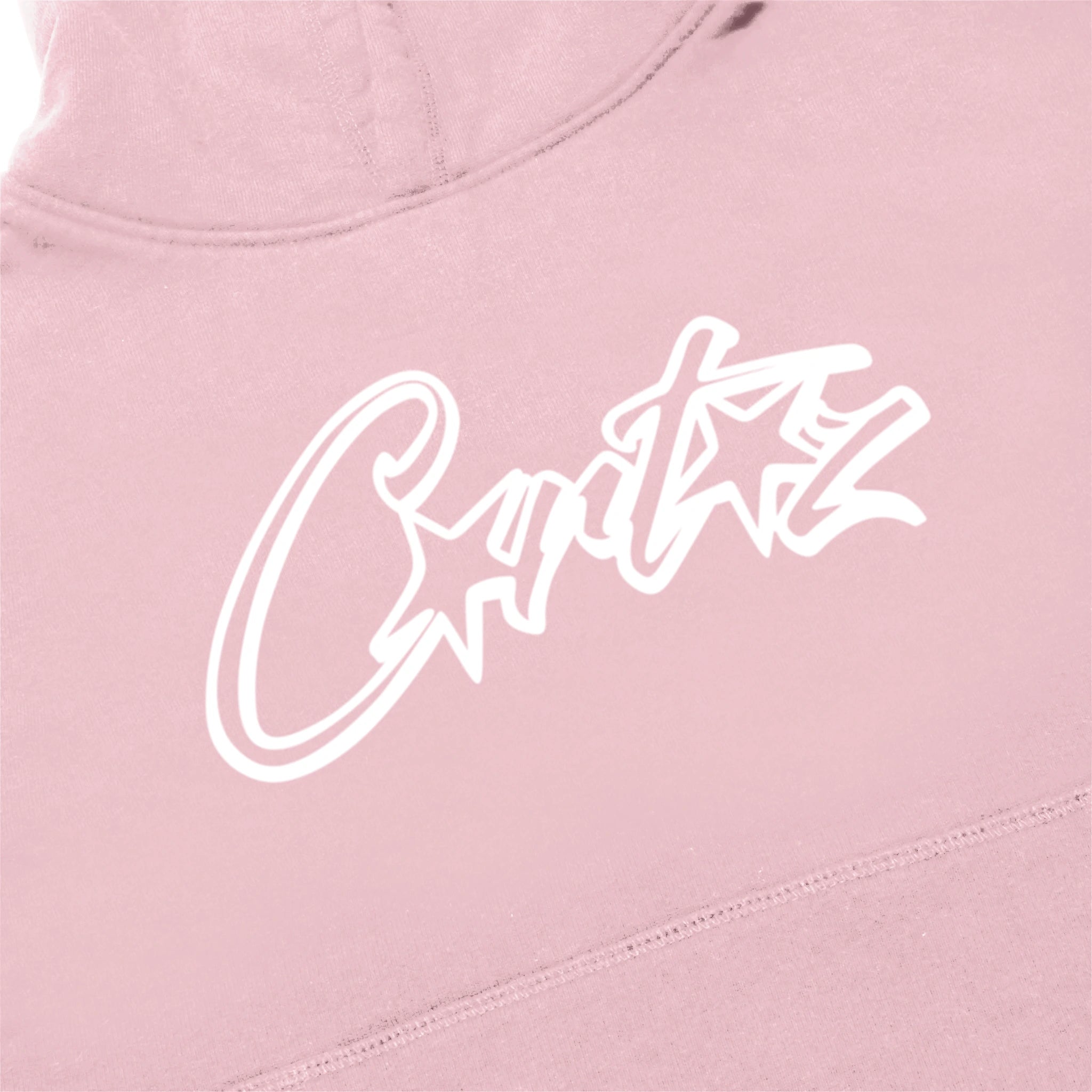 Logo view of Corteiz Allstarz Pink Hoodie