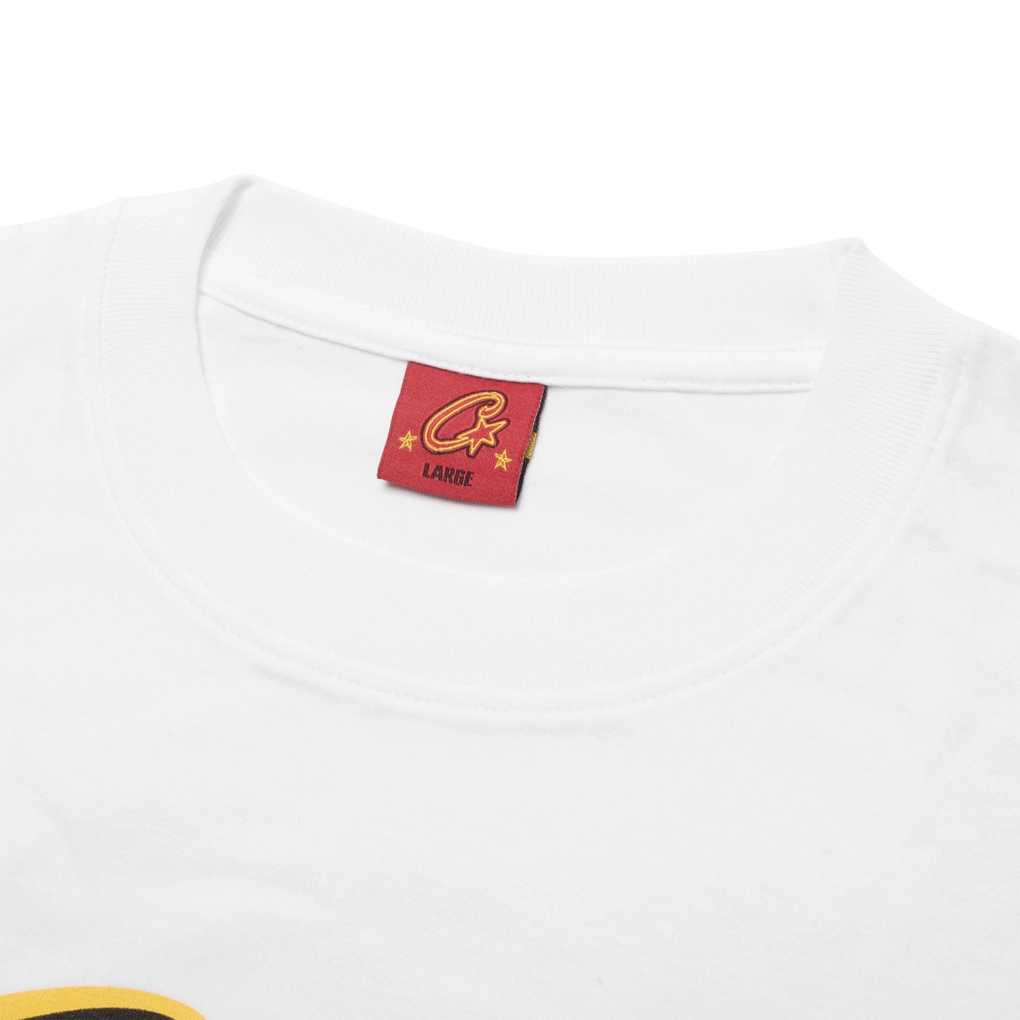 Neck view of Corteiz Allstarz White T Shirt