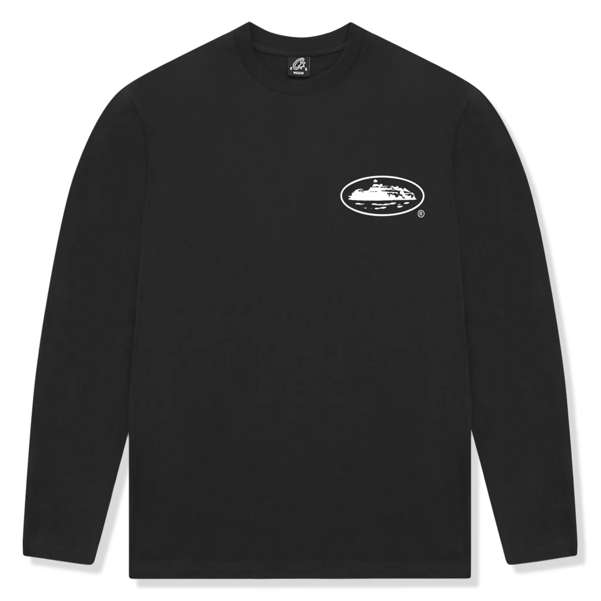 Front view of Corteiz OG Island Long Sleeve Black T Shirt