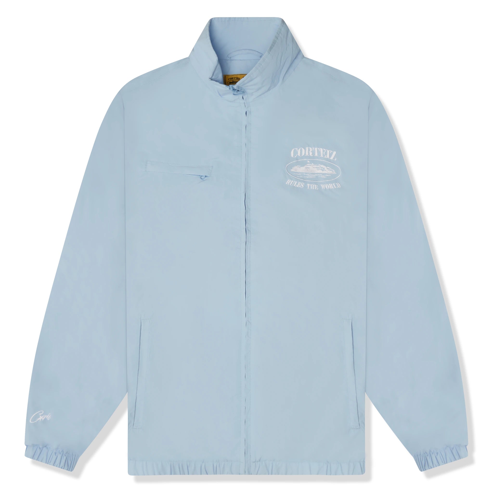 Front view of Corteiz Shukushuku Baby Blue Tracksuit