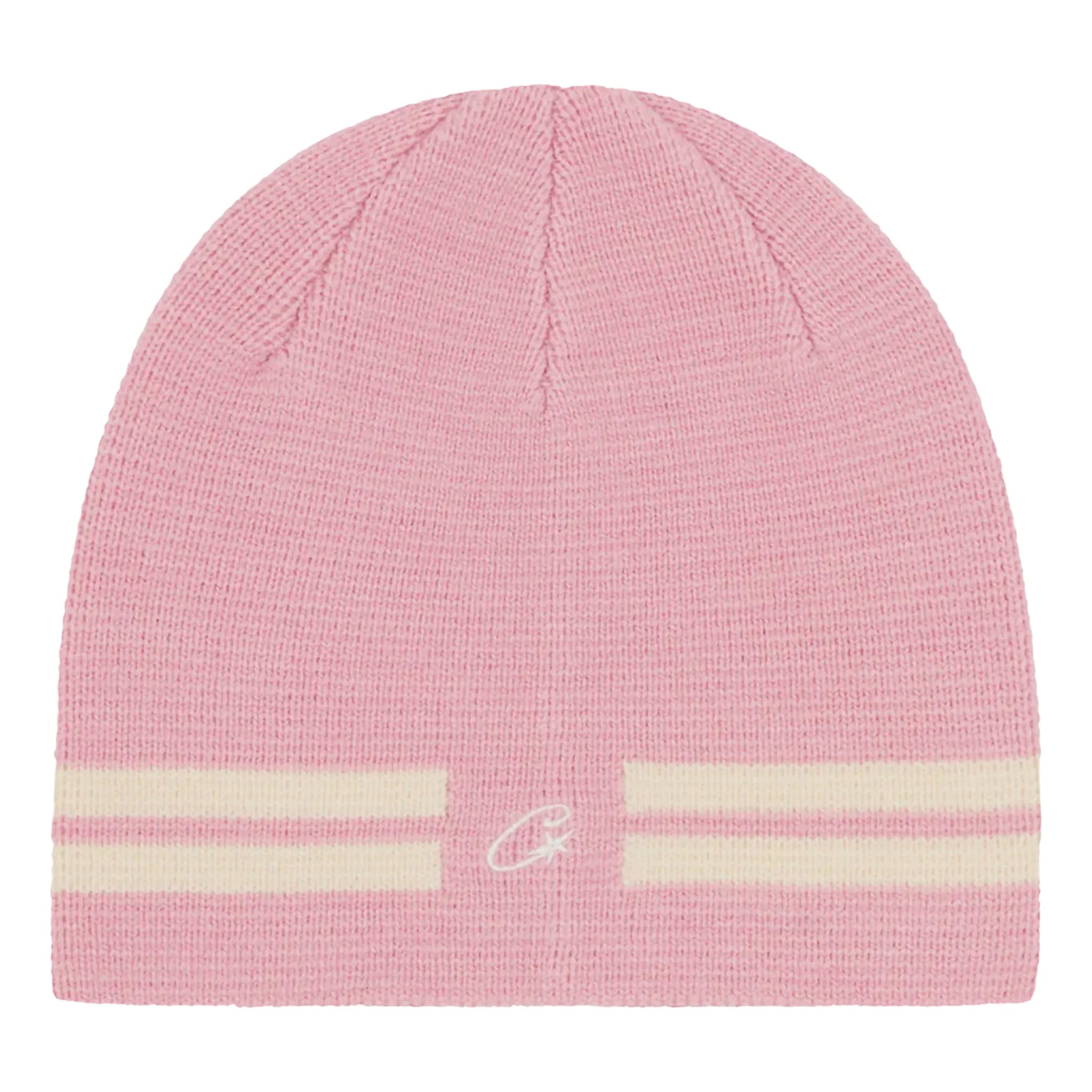Front View of Corteiz VVS Knit Pink Beanie