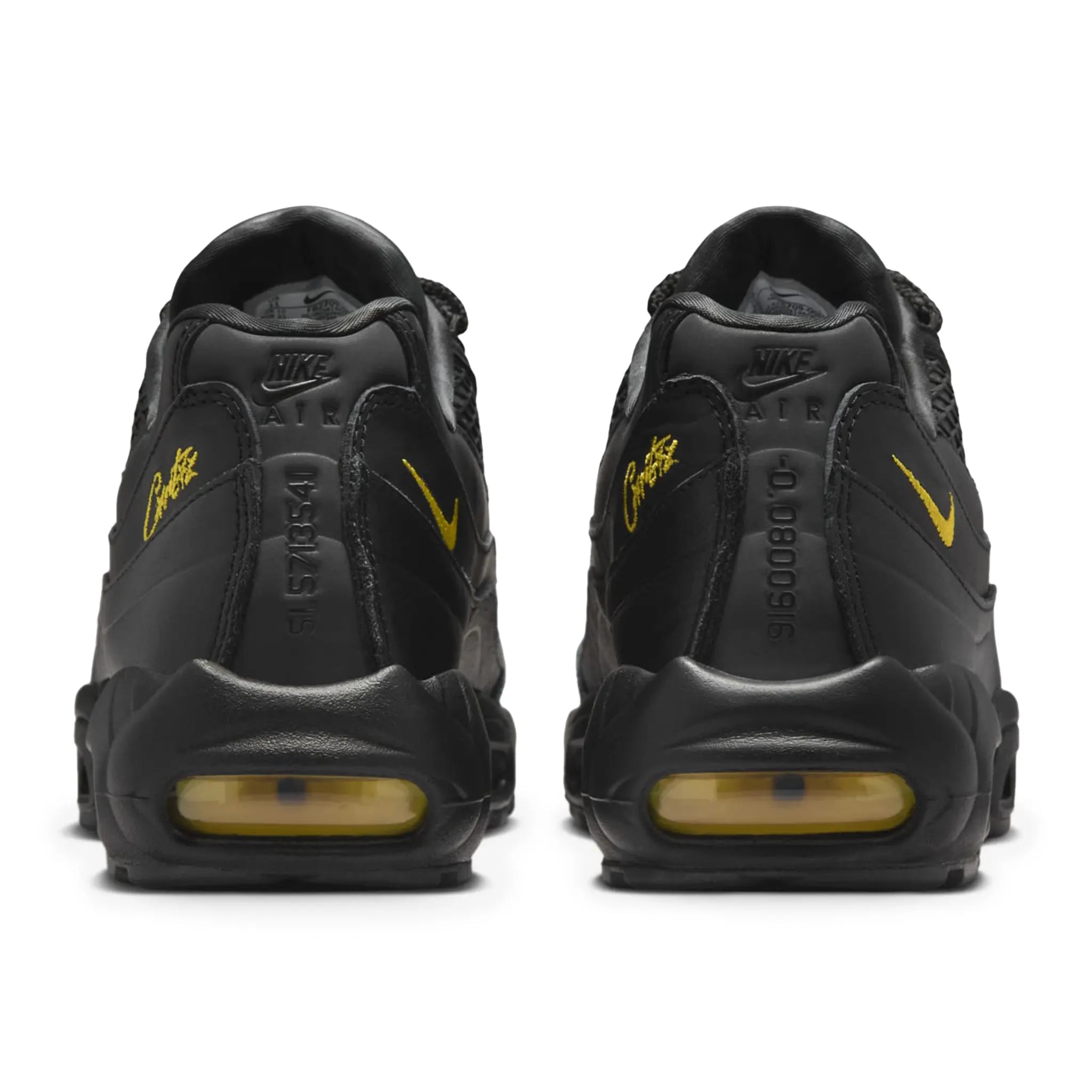 Heel view of Corteiz x Nike Air Max 95 Honey Black