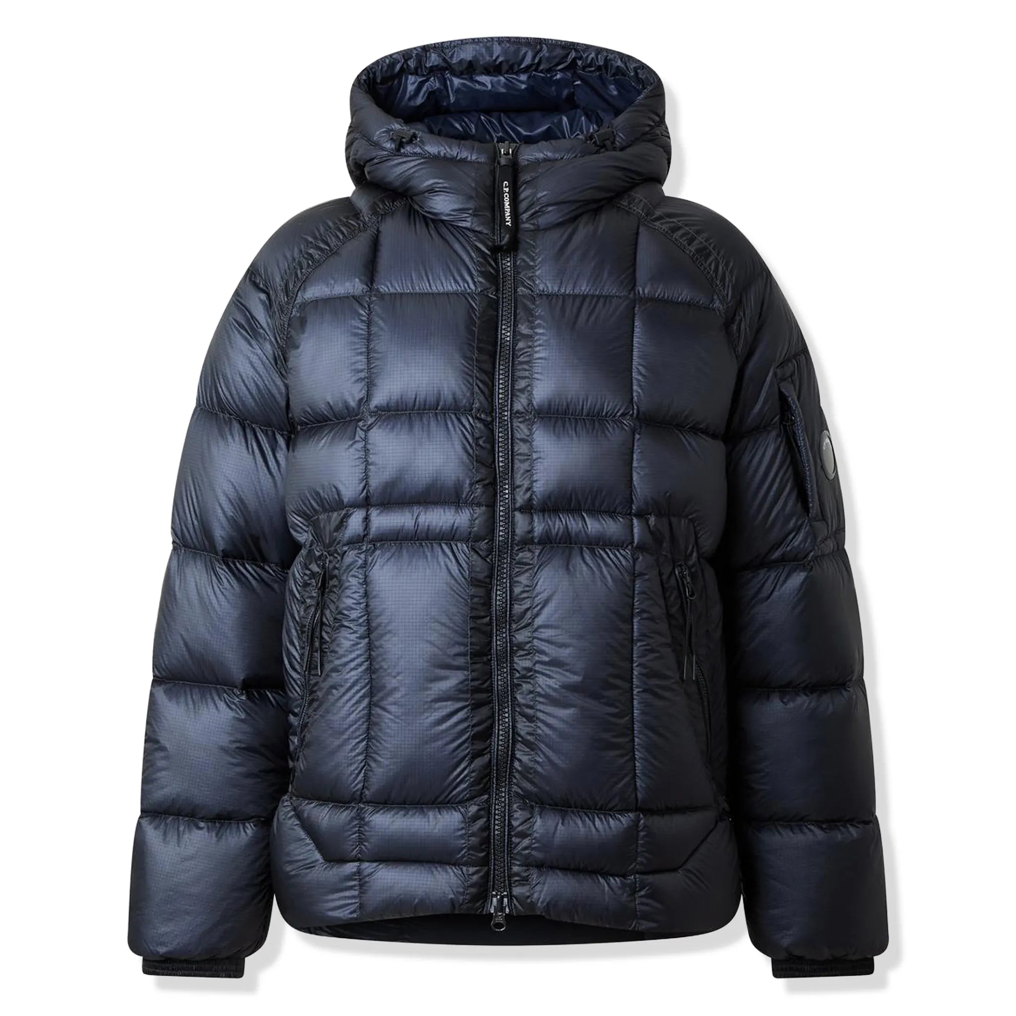 Front view of CP Company D.D. Shell Total Eclipse Blue Hooded Puffer Jacket