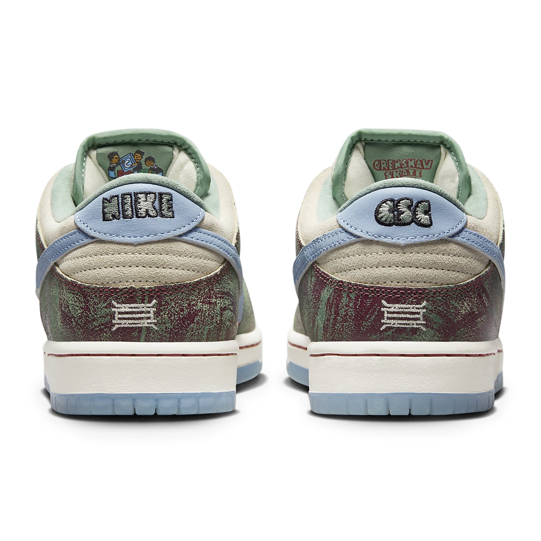 Back side view of Crenshaw Skate Club x Nike SB Dunk Low FN4193-100