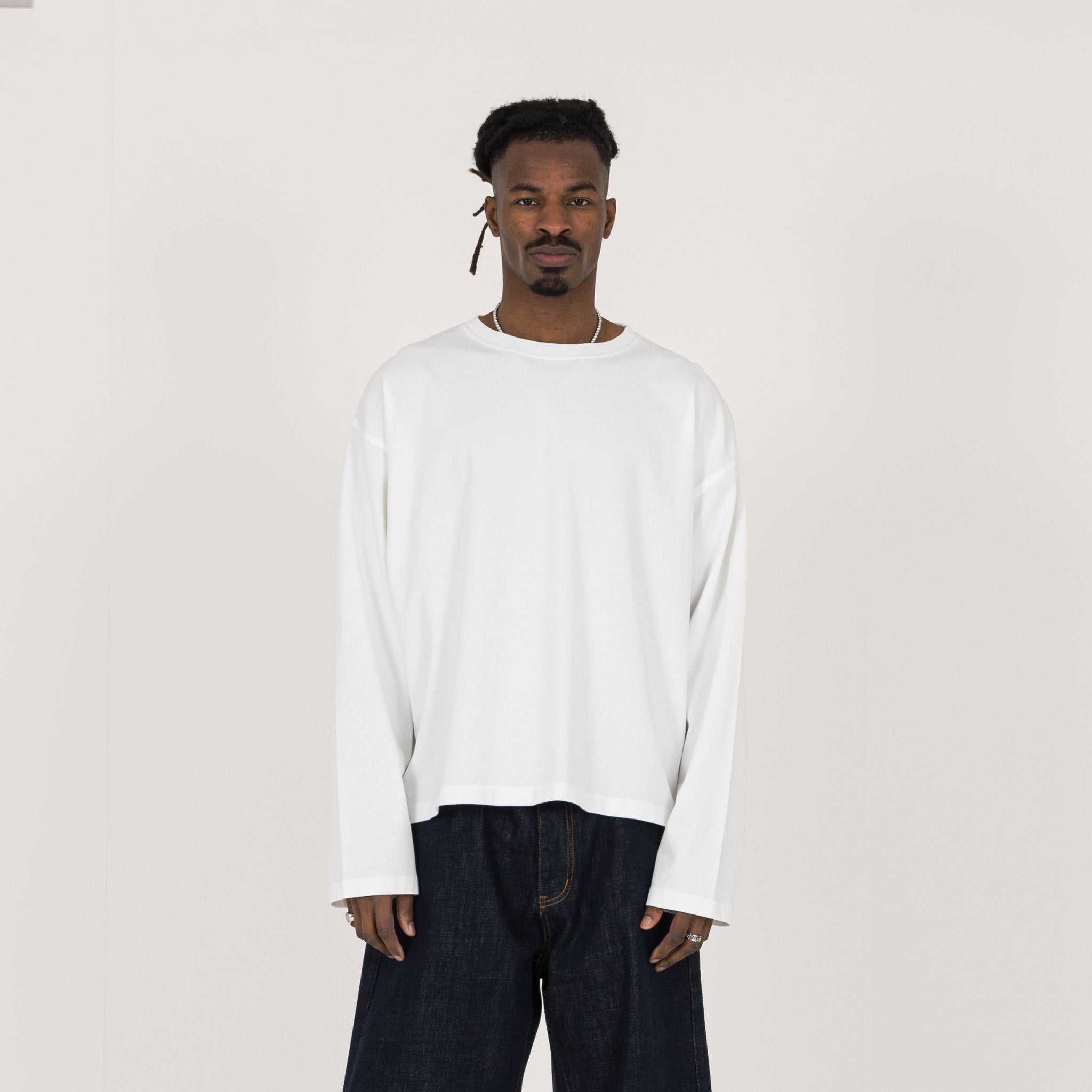 Model view of Destructive Cropped L/S Bone White T-Shirt